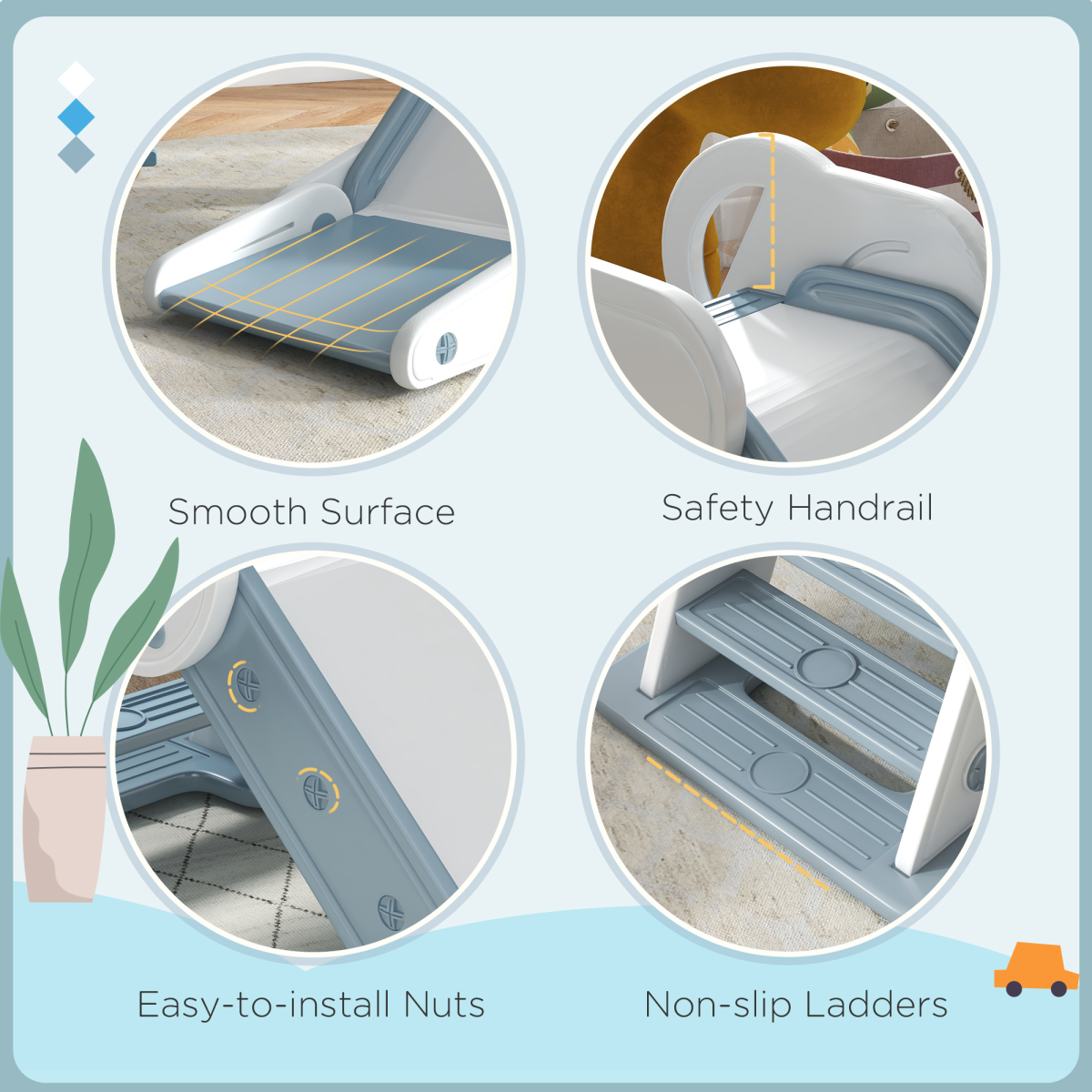 ZONEKIZ Foldable Kids Slide, Non-Slip Steps, 18-36 Months, Grey