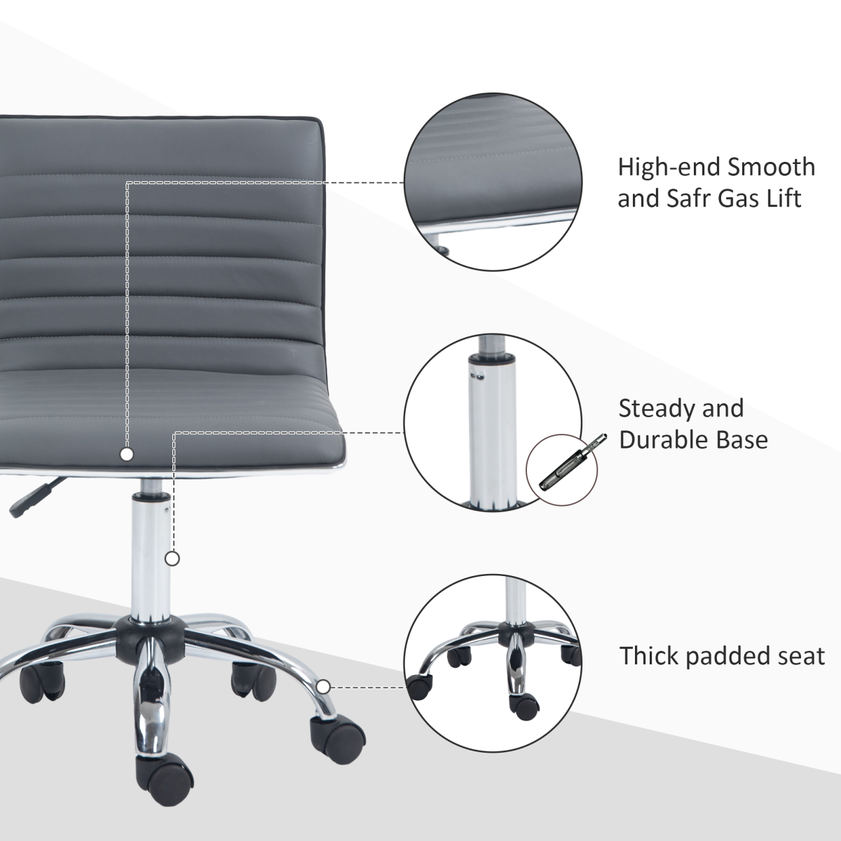 HOMCOM Armless Mid-Back Adjustable Swivel Office Chair, Dark Grey