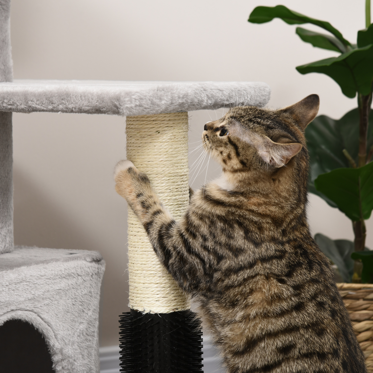 PawHut Cat Tree Climbing Activity Center with Sisal Scratching Surface, Multi-Level Design, Soft-Padded Bed, Hanging Toy, Washable Top Bed