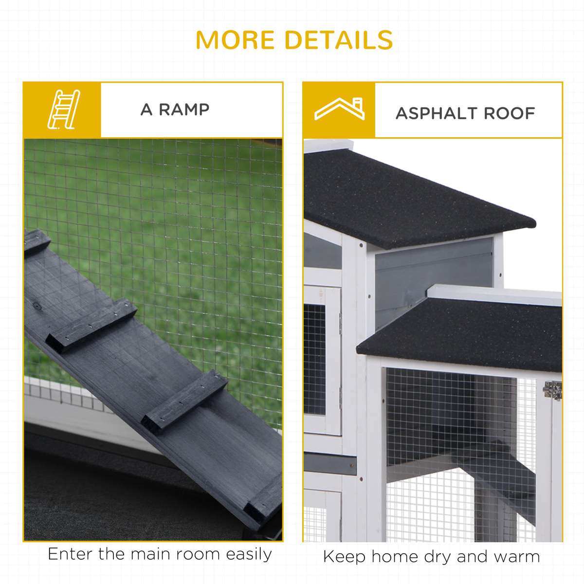 PawHut 2-Tier Wooden Rabbit Hutch for Guinea Pigs, Outdoor Pet Cage with Ramp, Sliding Tray and Weather-Resistant Roof