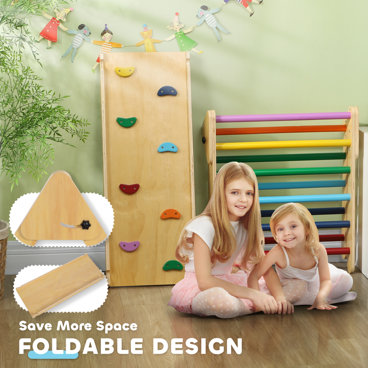 AIYAPLAY Wooden Indoor Toddler Climbing Frame with Slide Board