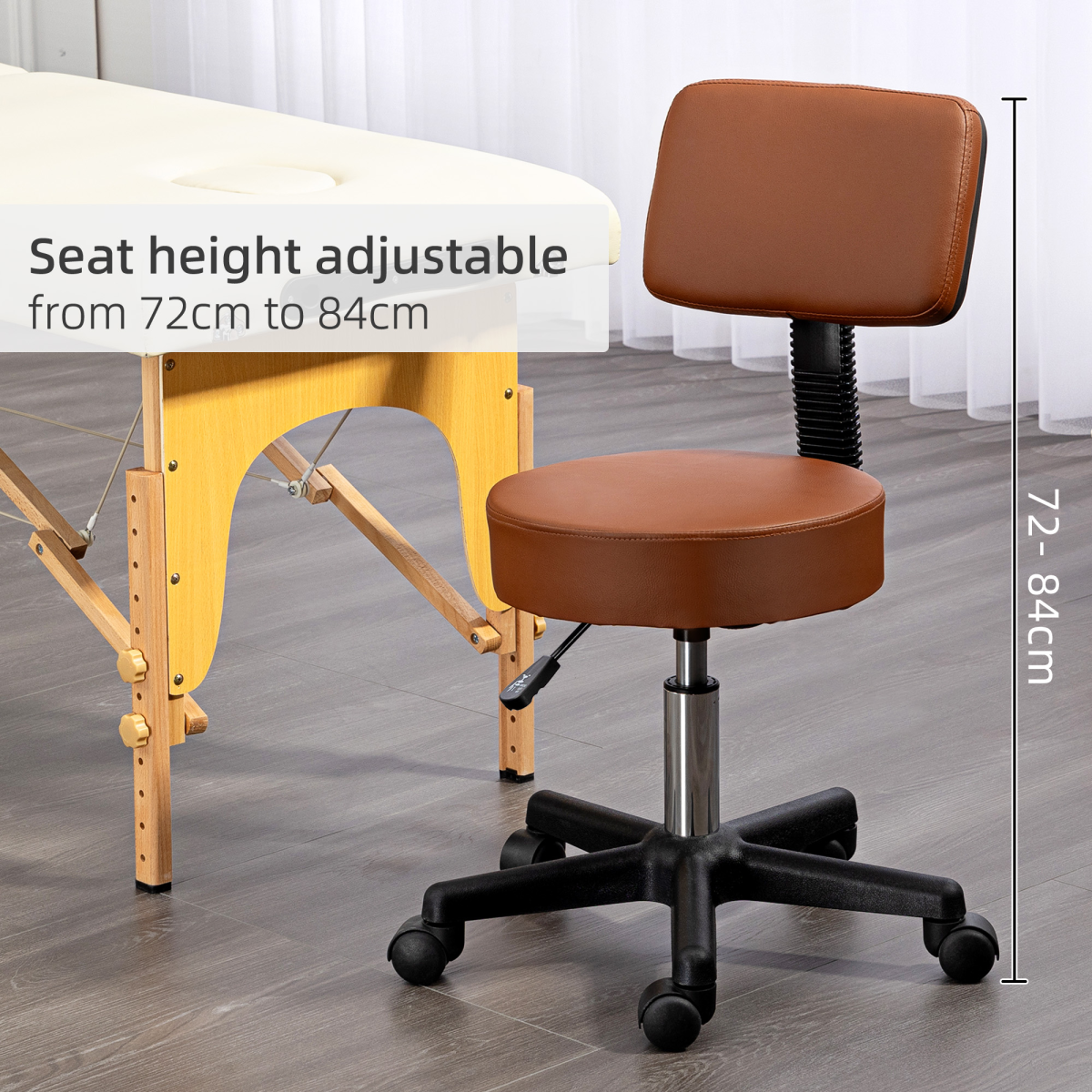 HOMCOM Adjustable Swivel Salon Chair, Padded Seat & Back, 5 Wheels, Brown