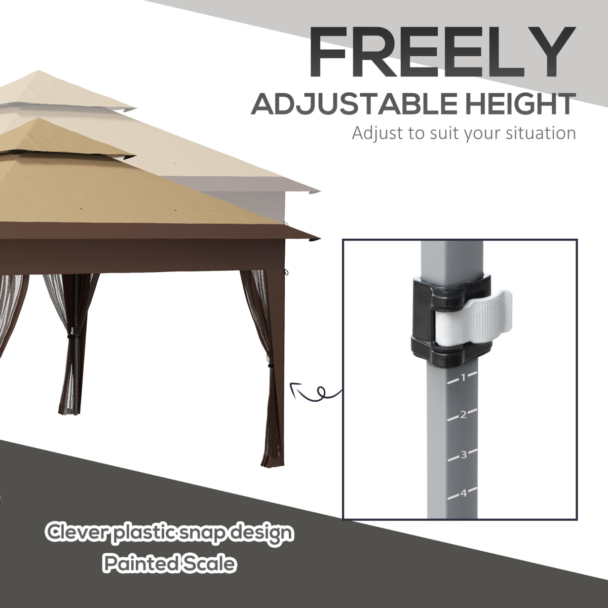 Outsunny 3 x 3 m Pop Up Gazebo Instant Shelter with Mosquito Netting, Khaki