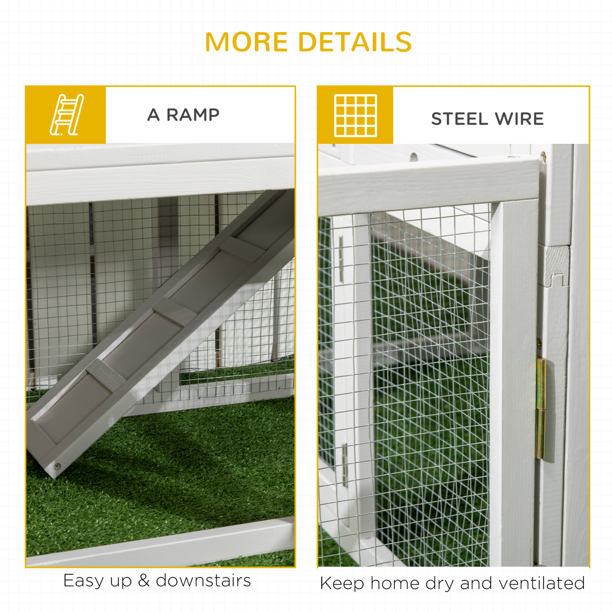 PawHut Rabbit Hutch and Guinea Pig Cage with Slide-Out Tray, Fenced Run, 3 Doors, Indoor Wooden Hutch