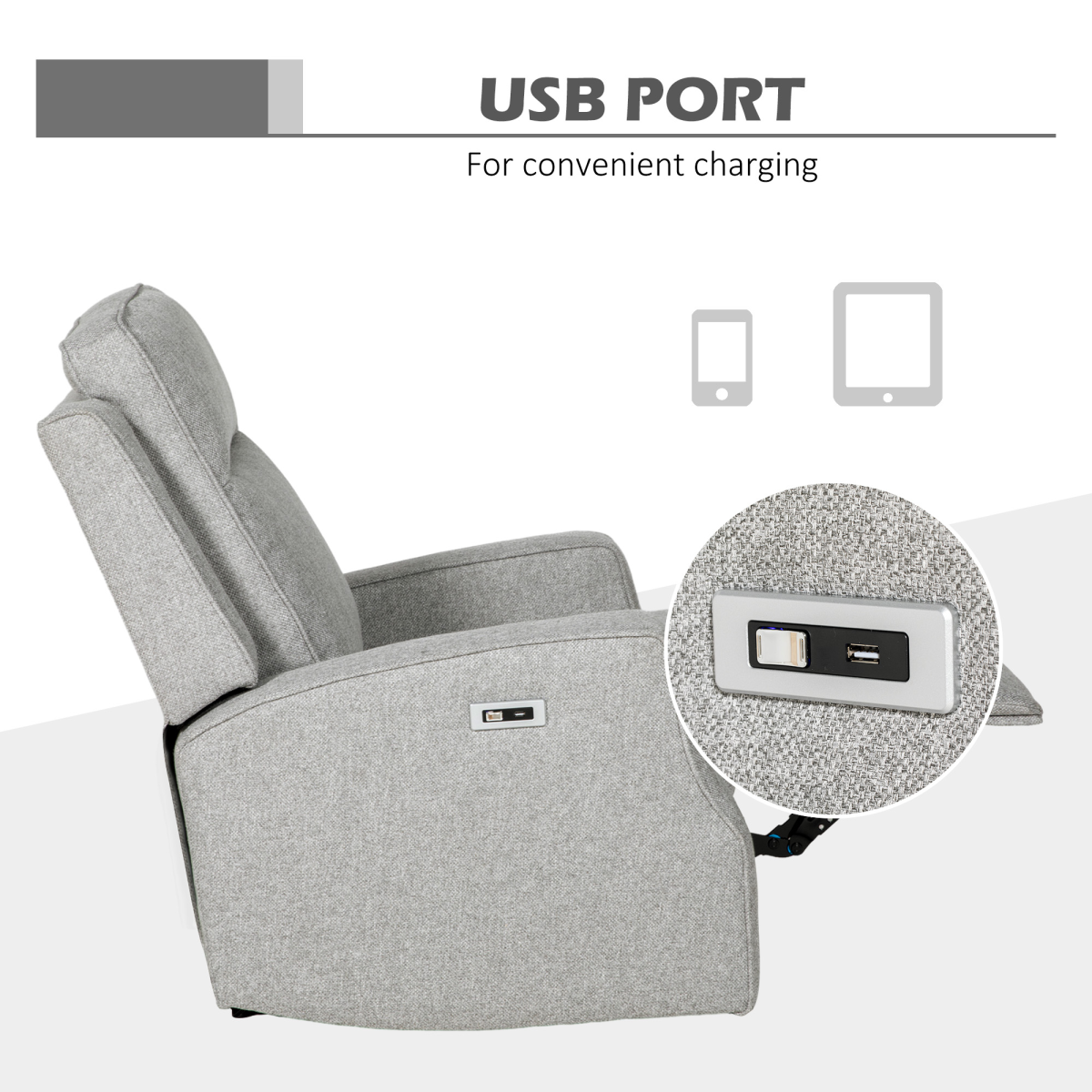 HOMCOM Grey Electric Recliner Armchair with USB Port