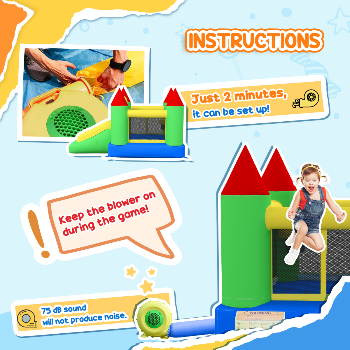 Kids Inflatable Bouncy Castle with Slide, Jumping Castle with Mesh Netting