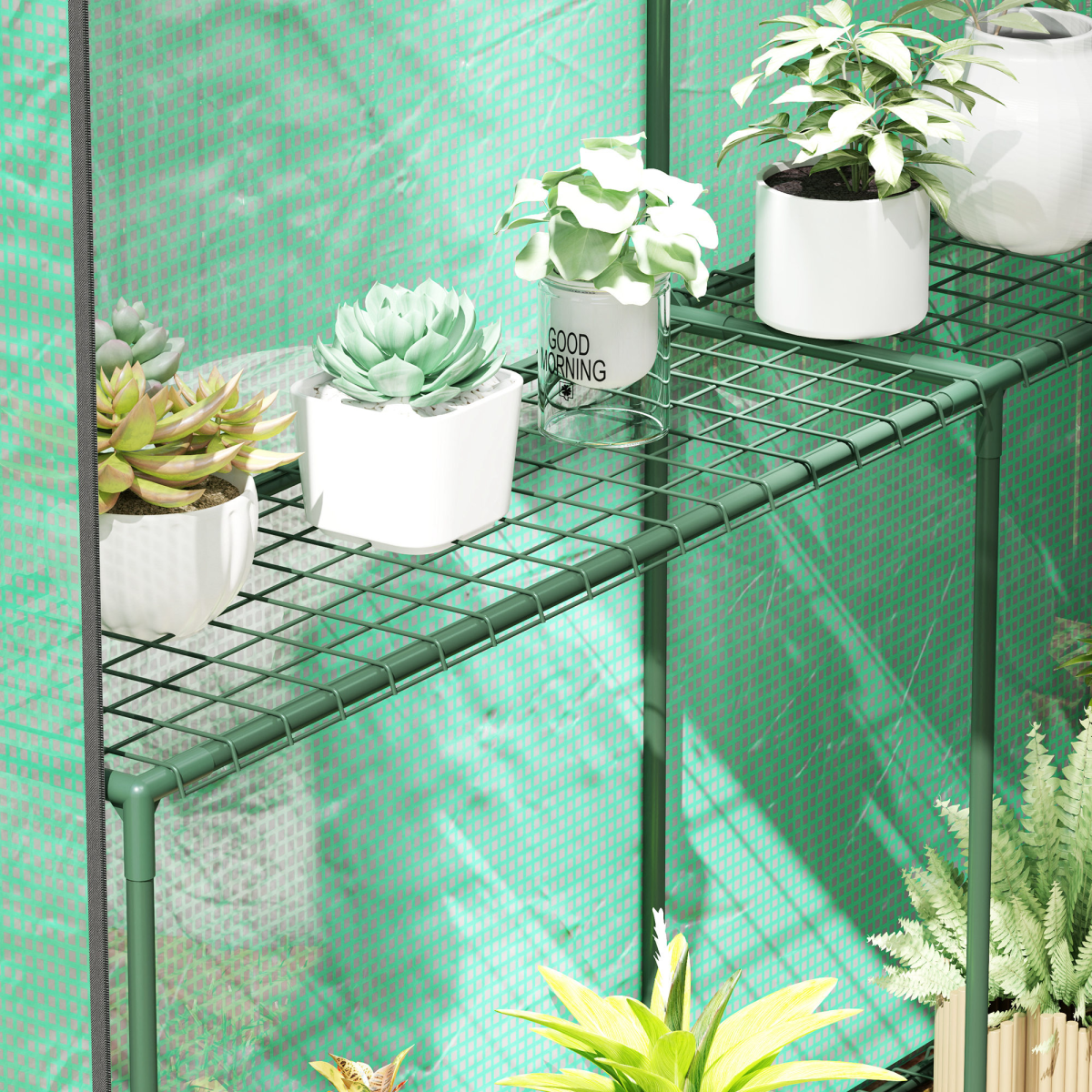 Outsunny Walk-In Greenhouse with Shelves, UV-Resistant Cover