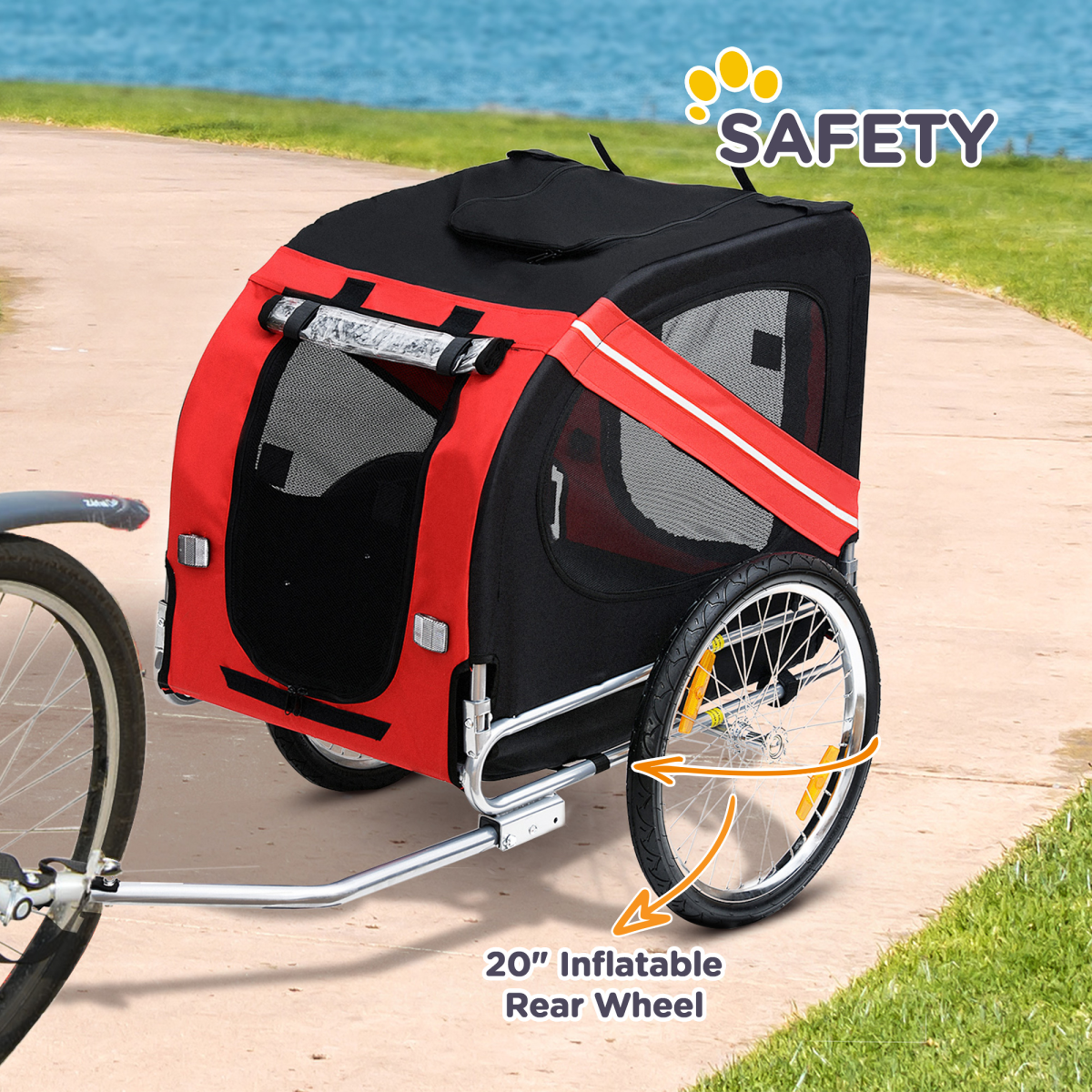 PawHut Pet Bicycle Trailer Dog Cat Bike Carrier, Water-Resistant Oxford Cloth, Mesh Windows, Bike Hitch Coupler
