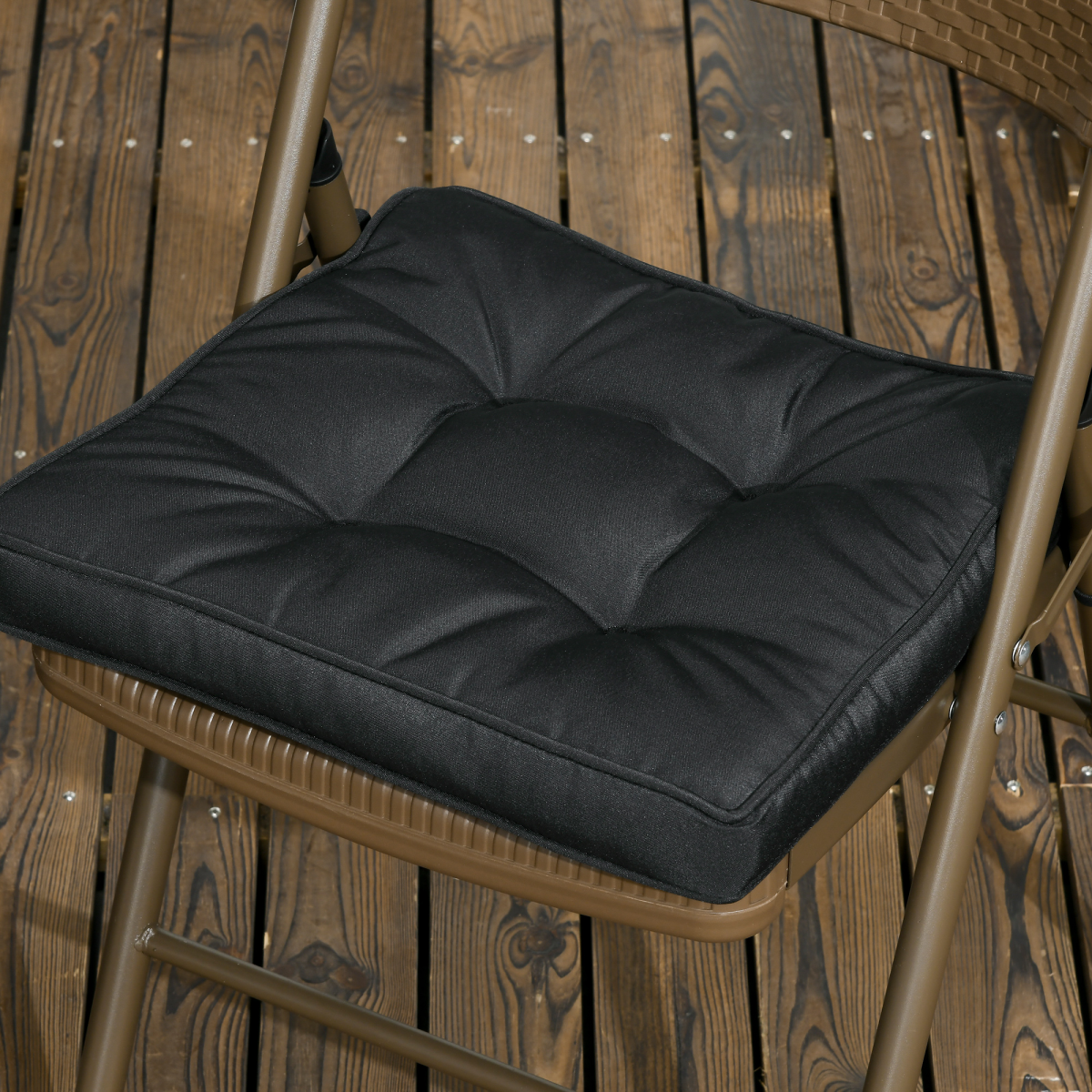 Outsunny 40 x 40 cm Black Garden Seat Cushion with Ties, Replacement Dining Chair Pad