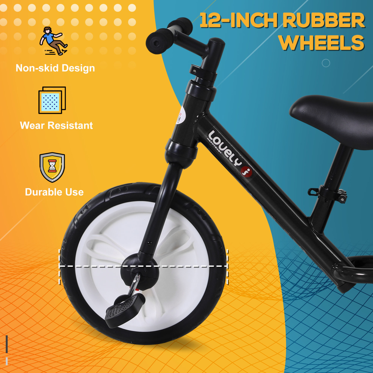 HOMCOM 2-in-1 Kids Balance Bike with Stabilizers, Black, Ages 2-5