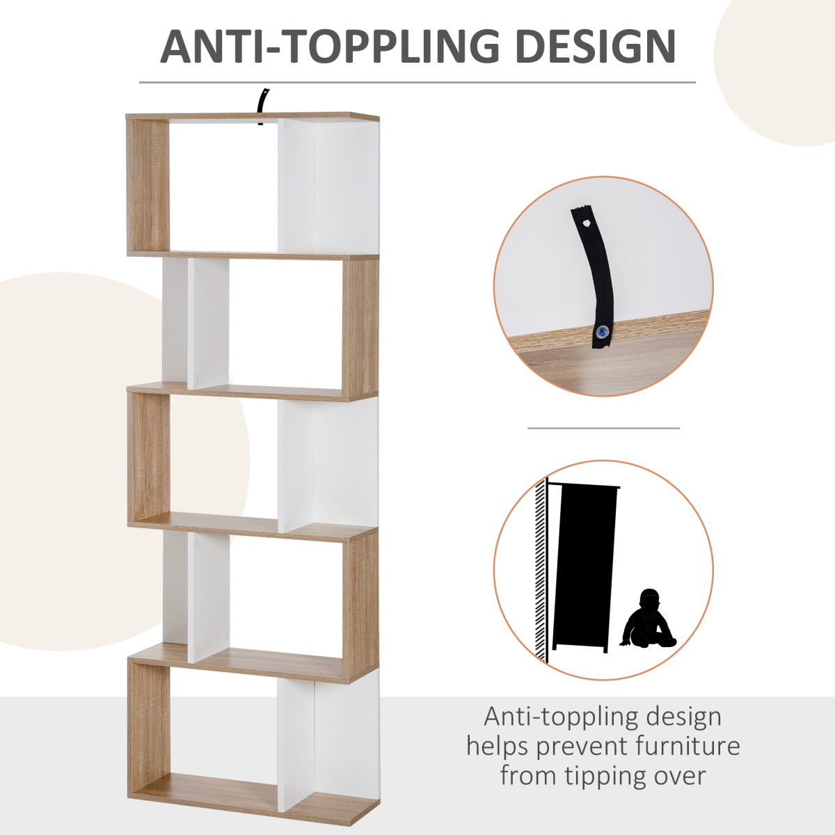 HOMCOM 5-Tier S-Shape Bookcase Display Shelving Unit, Natural