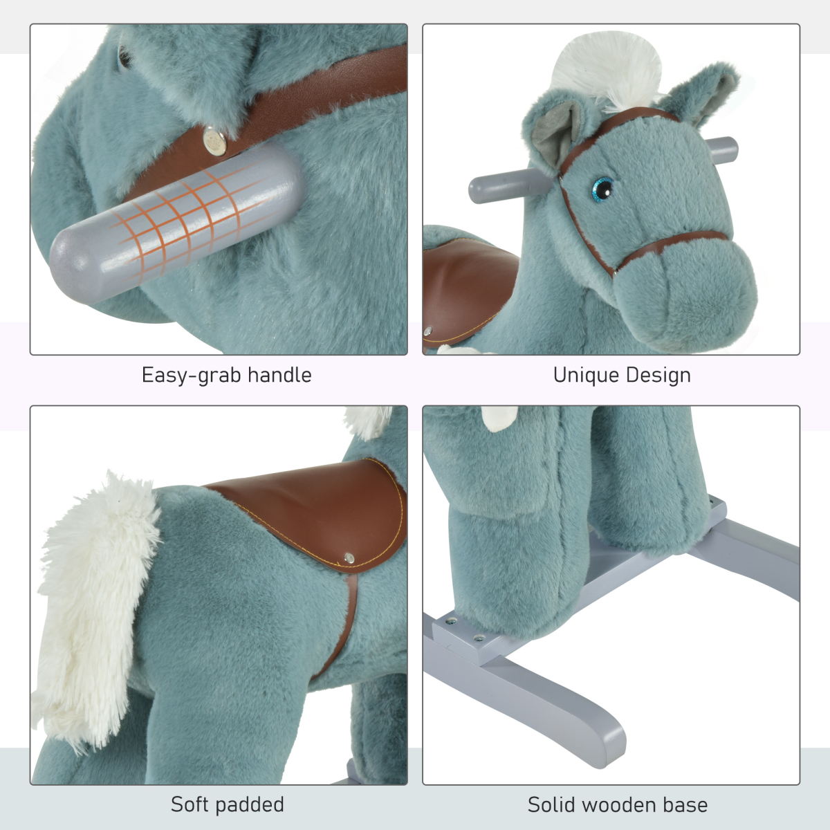 HOMCOM Kids Plush Ride-On Rocking Horse with Sounds & Handle Grip