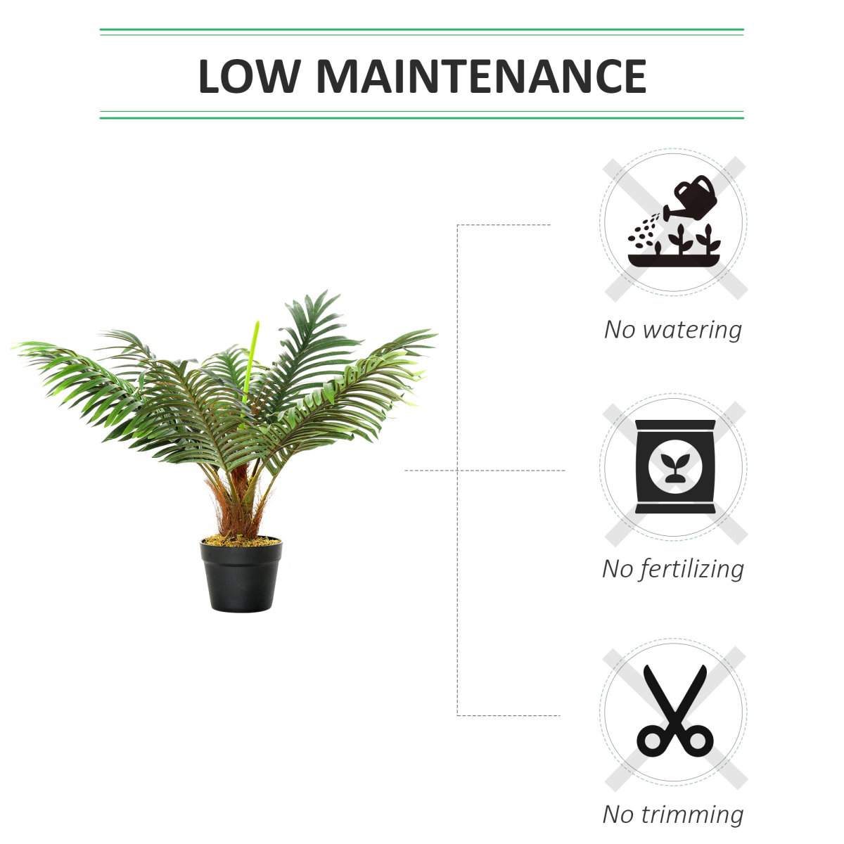 Outsunny Artificial Palm Tree, 8 Leaves, Fake Tropical Plant with Cement-Filled Pot, 60cm