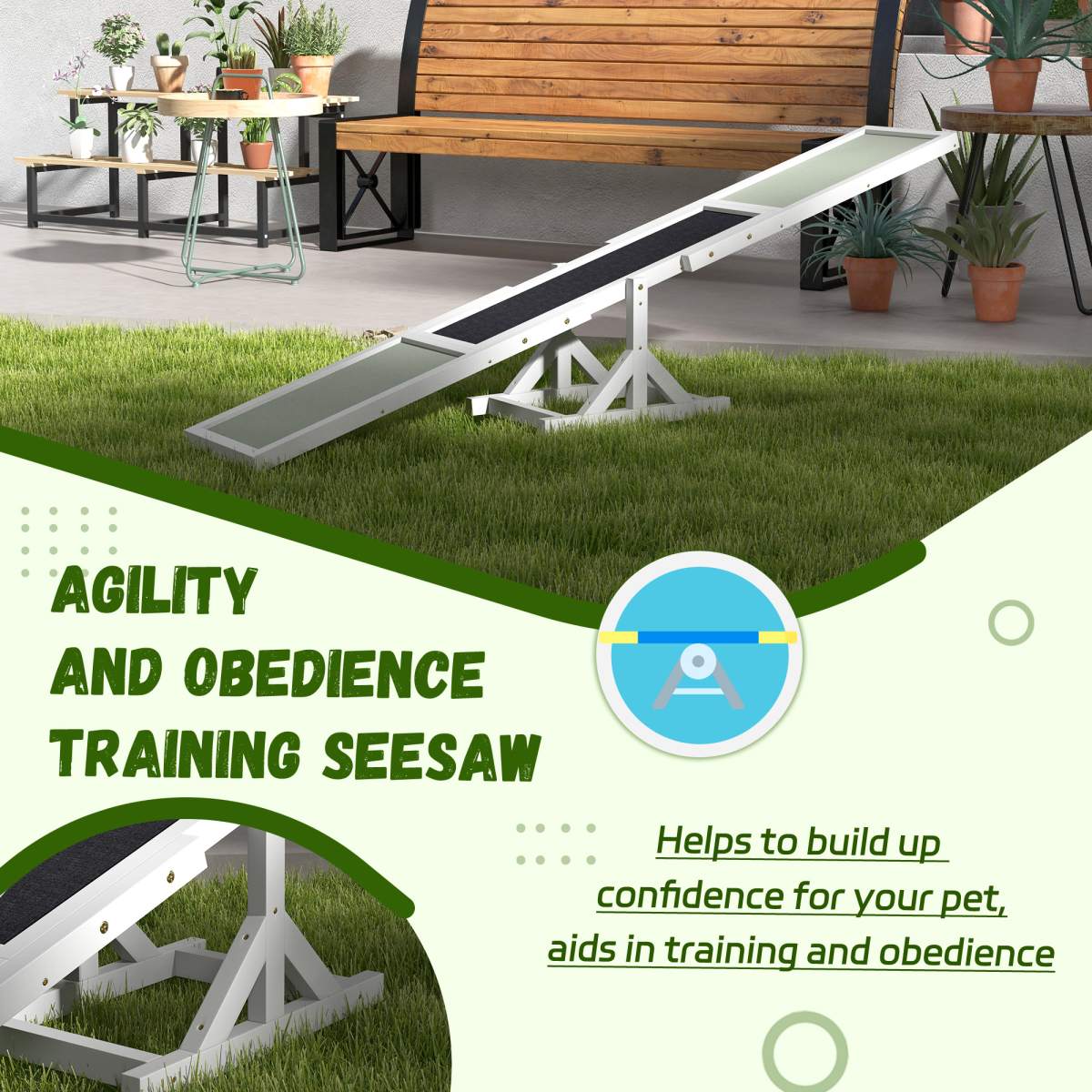 PawHut Wooden Dog Seesaw with Anti-Slip Surface, 30kg Capacity