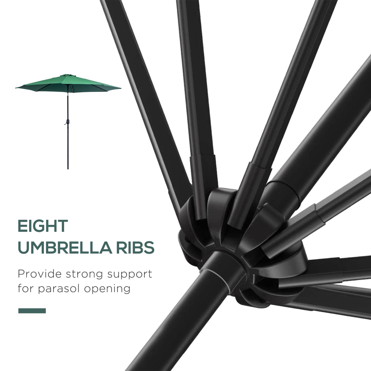 3m Patio Umbrella Outdoor Sunshade Canopy with Tilt and Crank, Green