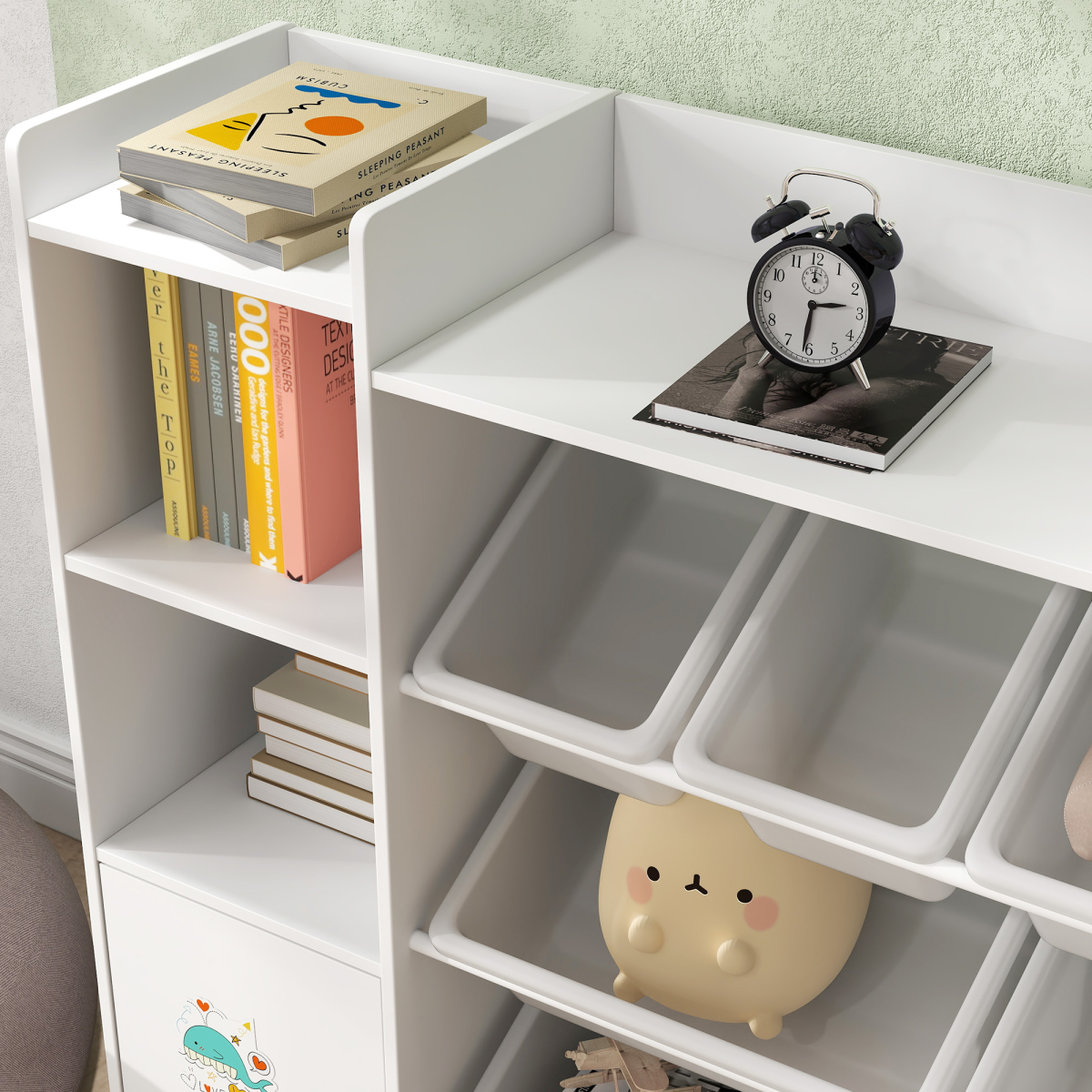 AIYAPLAY Kids Toy Storage Organiser with 8 Removable Bins, White