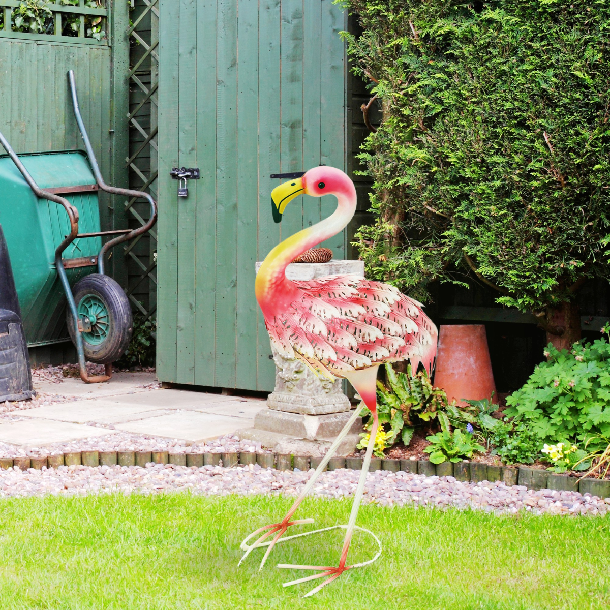 Outsunny Metal Flamingo Garden Ornament with Stakes