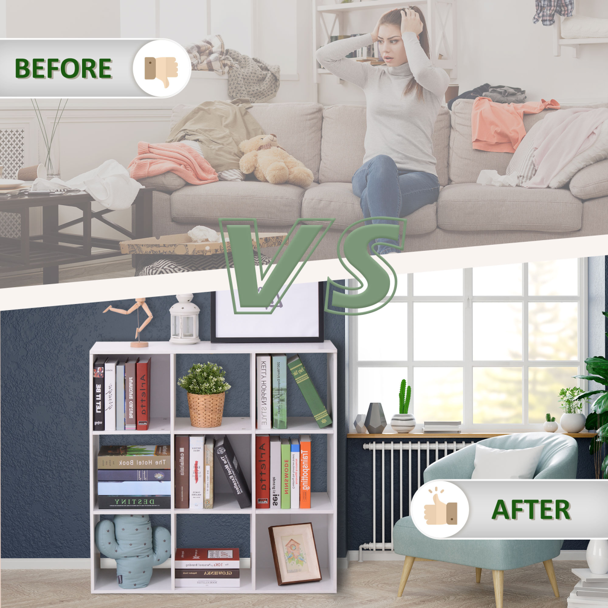 9-Cube Storage Cabinet Bookcase Display Shelves, Chipboard, White
