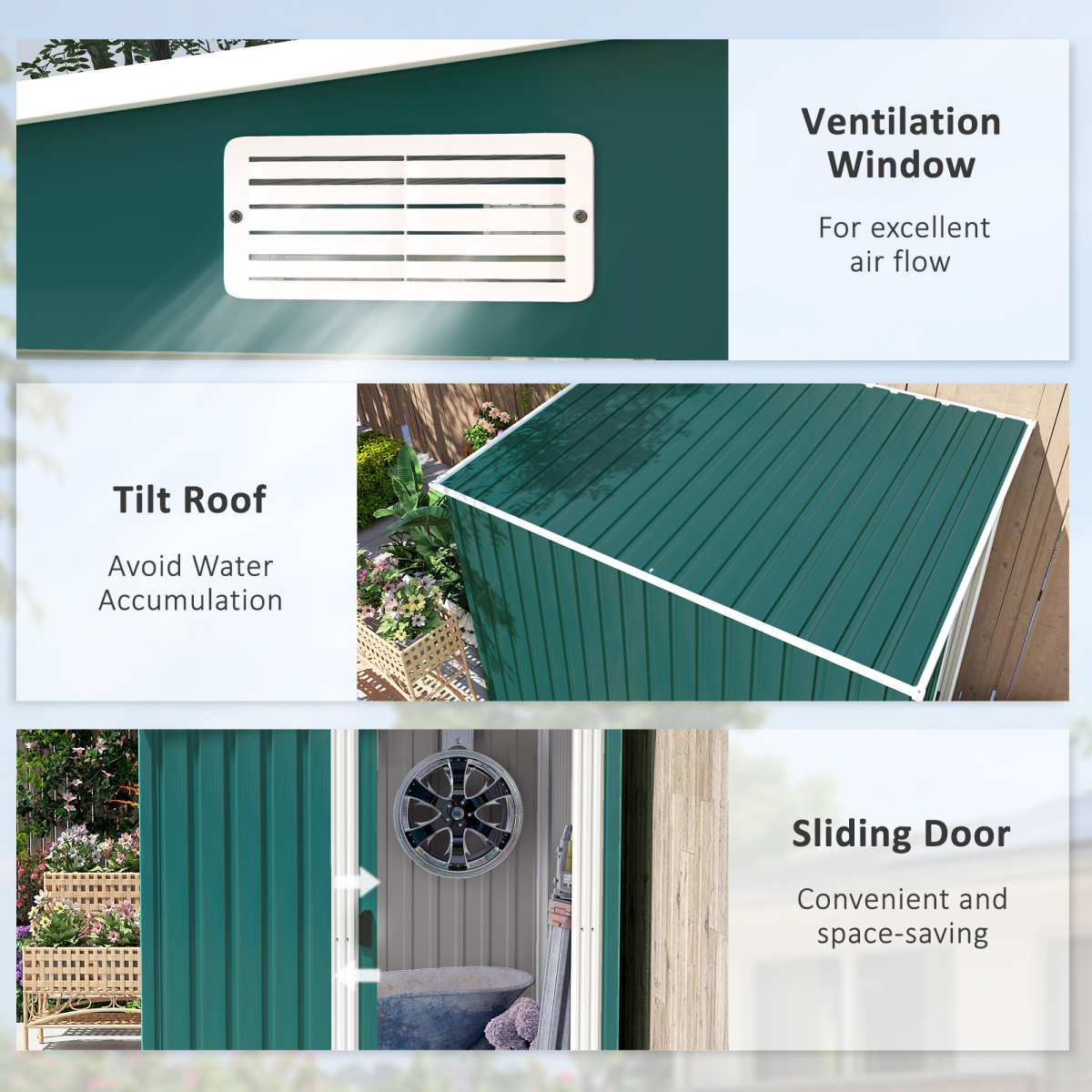 Outsunny 7 x 5FT Green Lean-To Galvanised Steel Garden Shed with Foundation