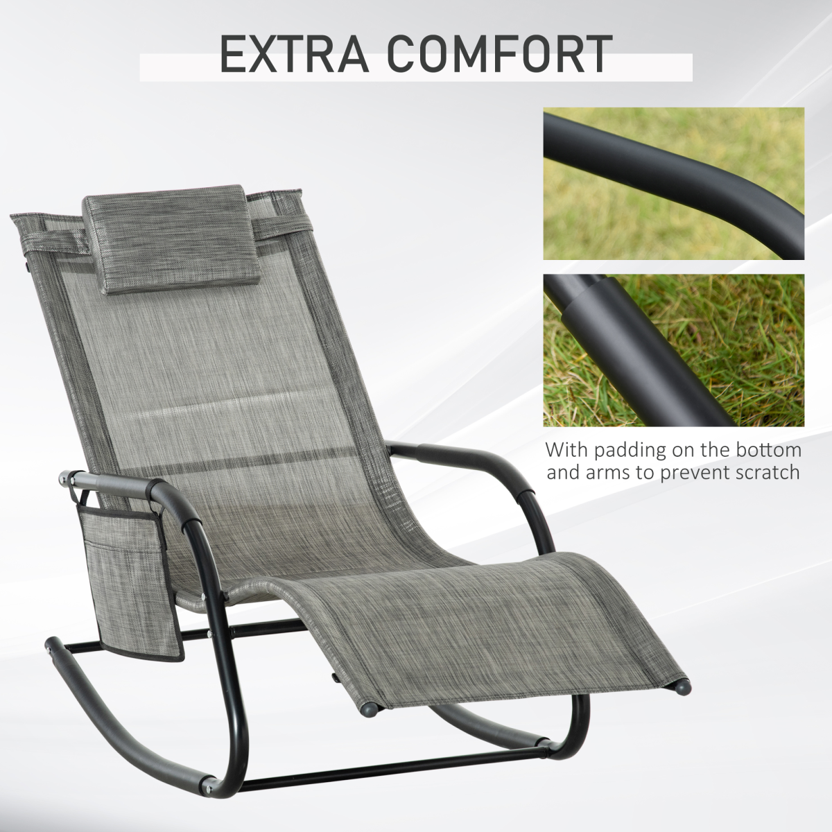 Outsunny Breathable Mesh Rocking Chair with Removable Headrest, Dark Grey