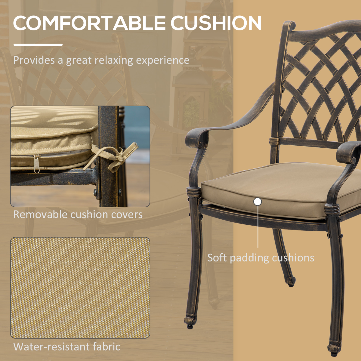 Outsunny 7-Piece Cast Aluminum Patio Dining Set with Cushions, Bronze