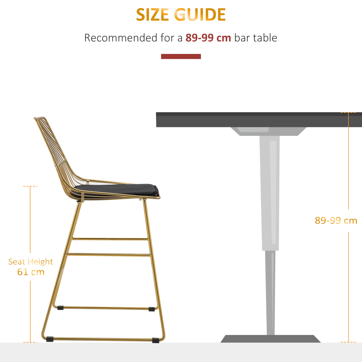 HOMCOM Set of 2 Counter Height Metal Bar Stools with Cushions