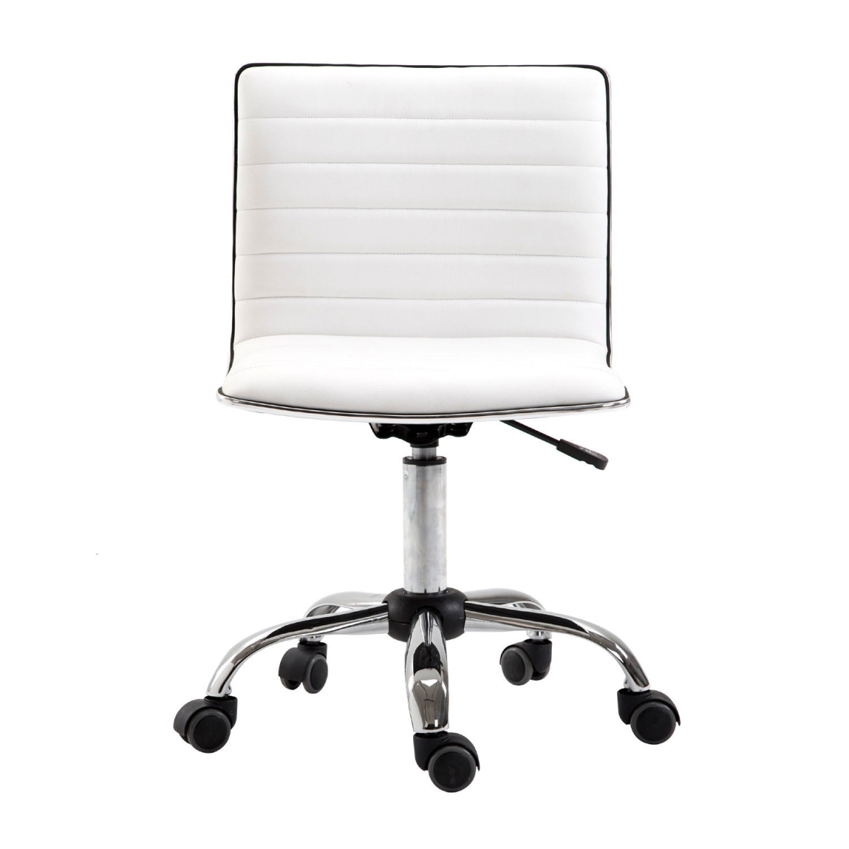 Armless Mid-Back Adjustable Height 360 Swivel PU Leather Office Chair with Casters, White