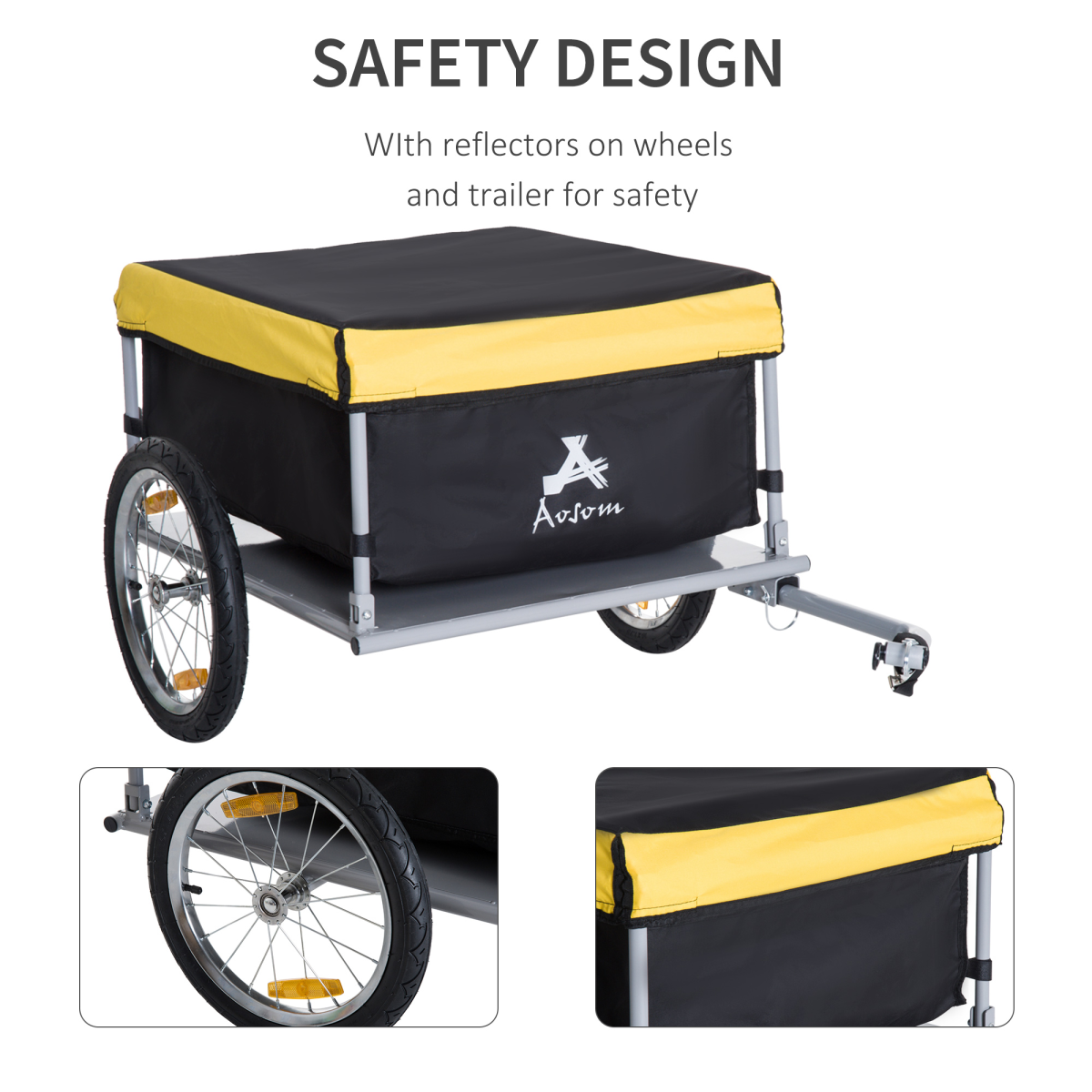 HOMCOM Steel Frame Bike Cargo Trailer Storage Cart with Oxford Cloth Carry Bag, Yellow, 40kg Max Load