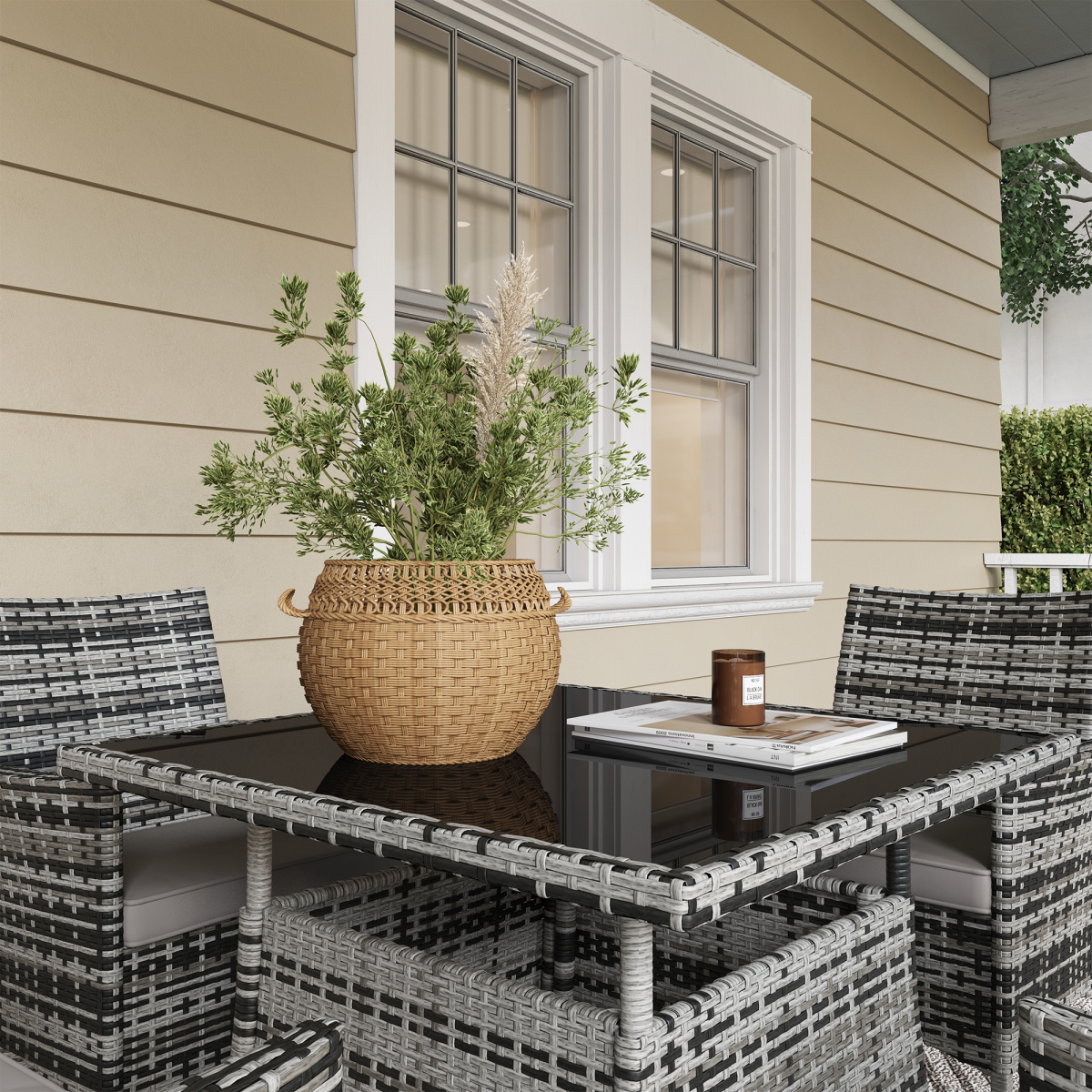 Outsunny 5 Piece 4 Seater Rattan Garden Dining Set with Tempered Glass Tabletop