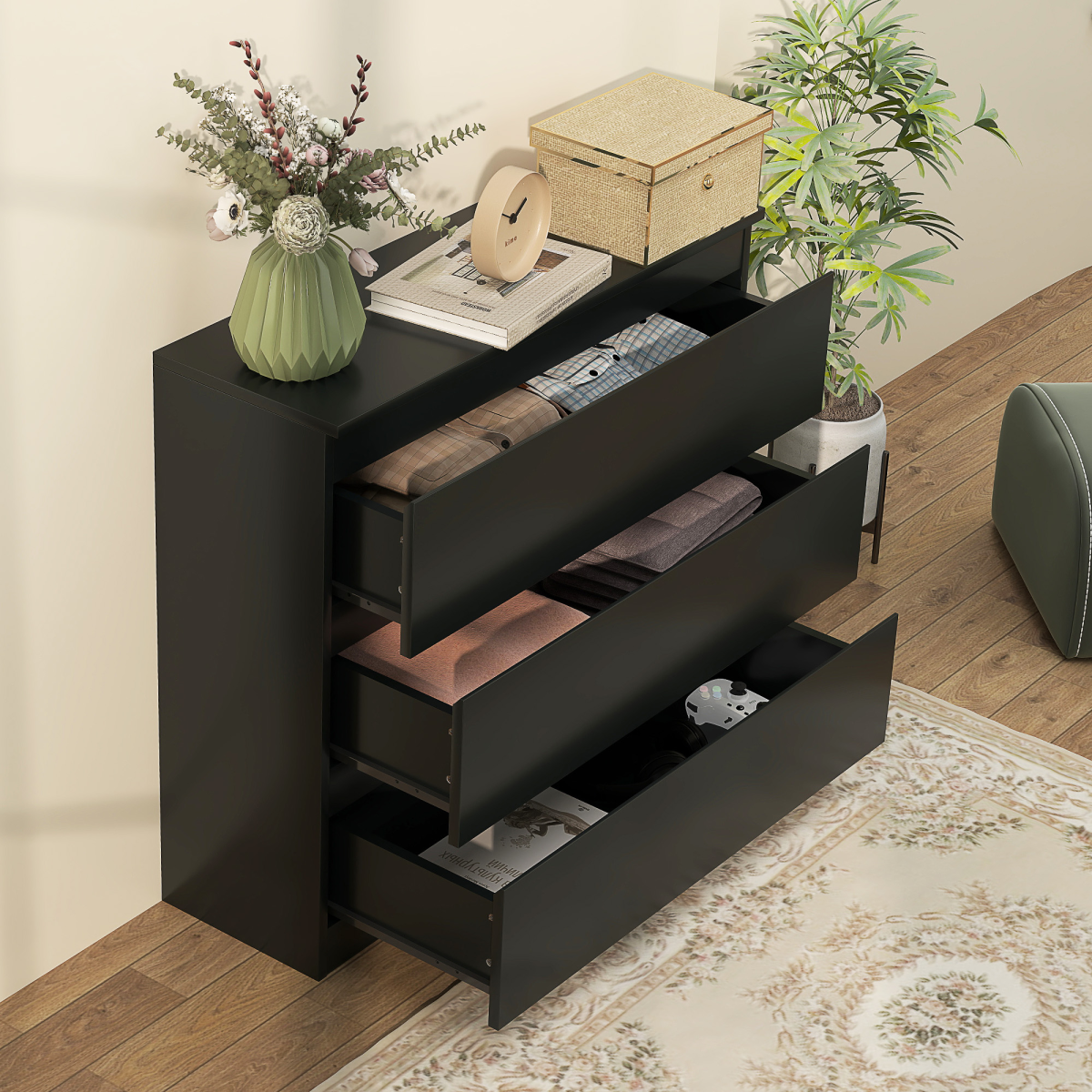 HOMCOM 3-Drawer Chest of Drawers Storage Cabinet, Black