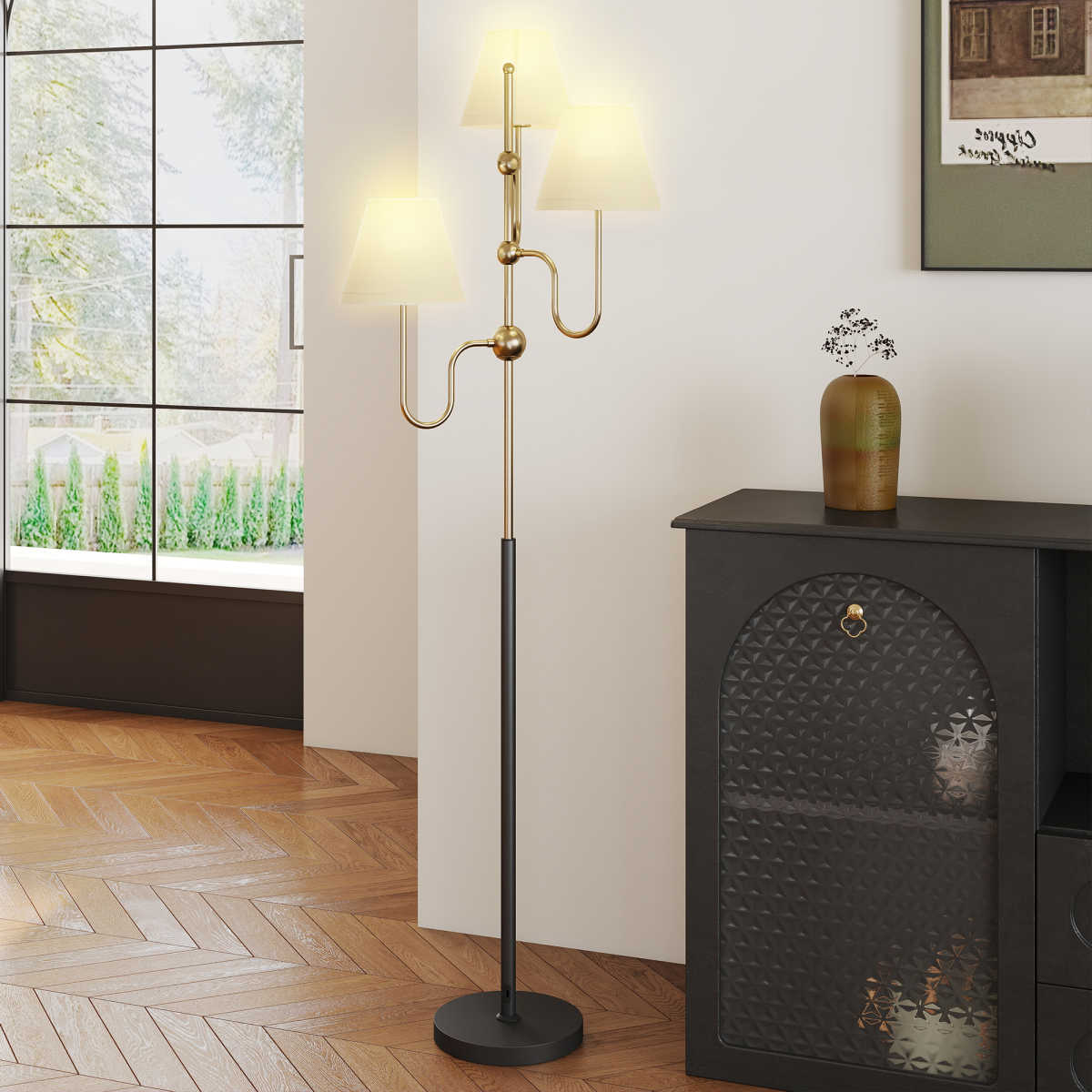HOMCOM 3-Light Gold Metal Floor Lamp with Foot Switch, 165 cm