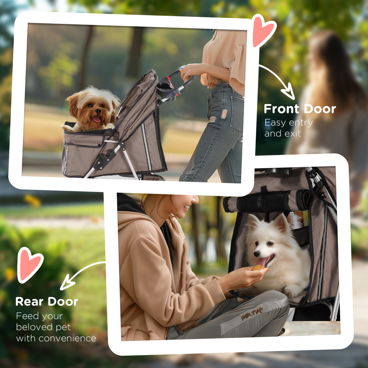 Pawhut 3-Wheel Pet Stroller for Cats and Small Dogs, Brown