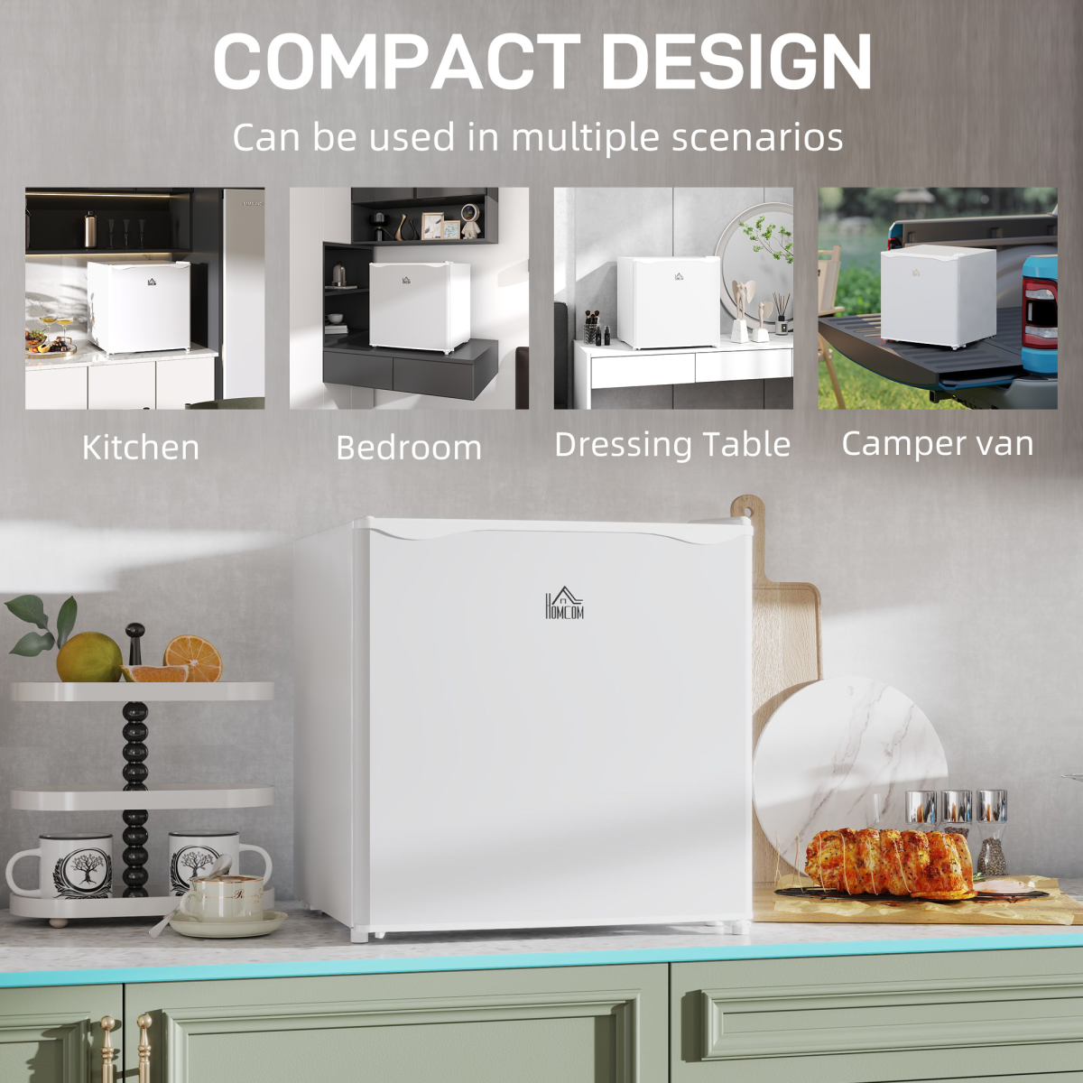 HOMCOM 46L Countertop Mini Fridge with Chiller Box, Cream