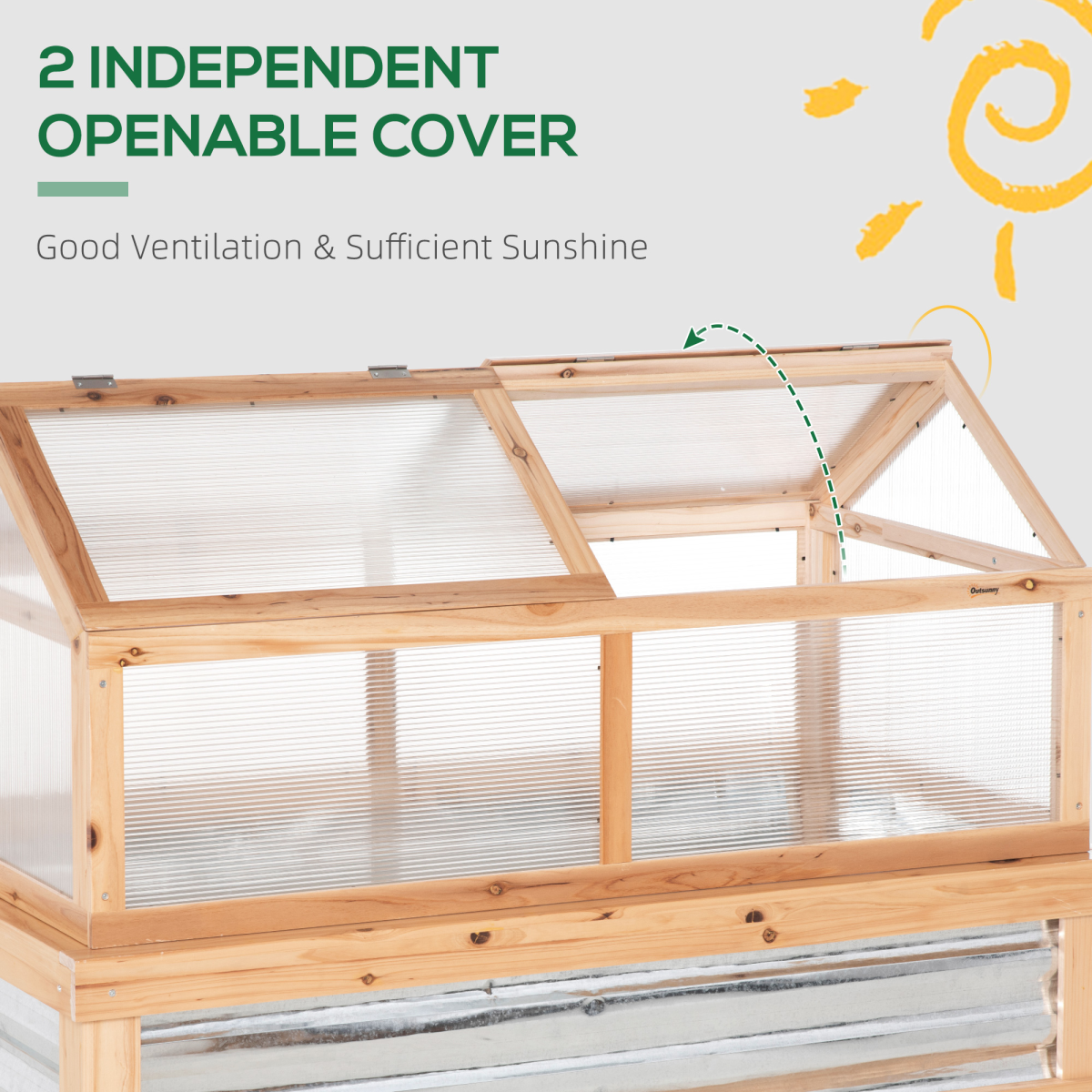 Outsunny Raised Garden Bed with Greenhouse Top, 122 x 61 x 81.7 cm, Natural Hardwood Frame, Polycarbonate Panels, Openable Roof