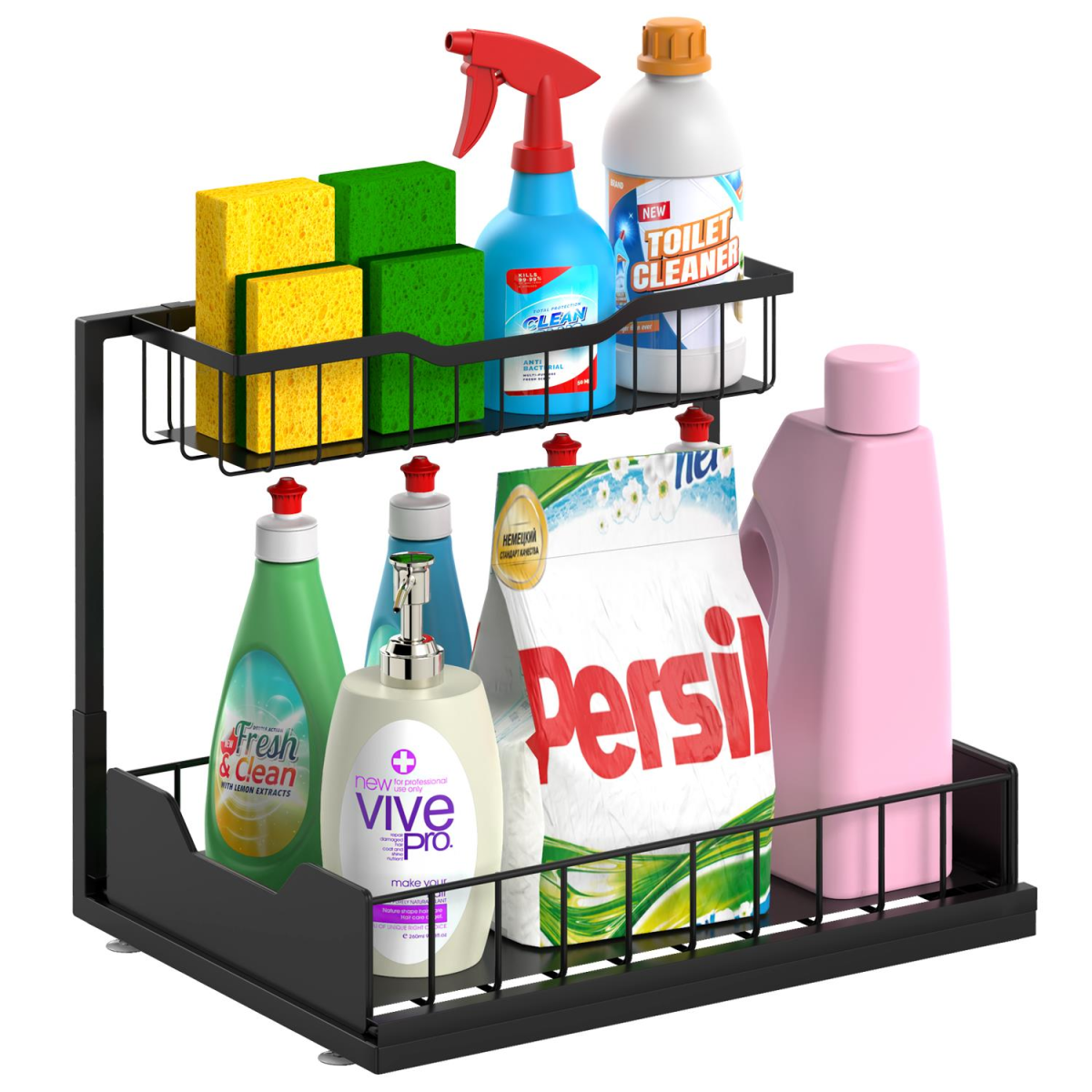 Vinsani Metal Under Sink Storage with Suction Cups for Cabinets, Kitchen and Bathroom Organiser