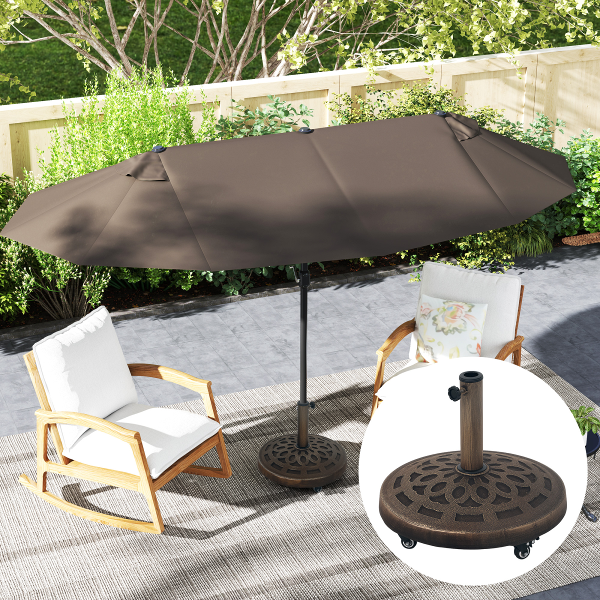 Outsunny 21kg Resin Garden Parasol Base with Wheels, Bronze Tone Umbrella Stand