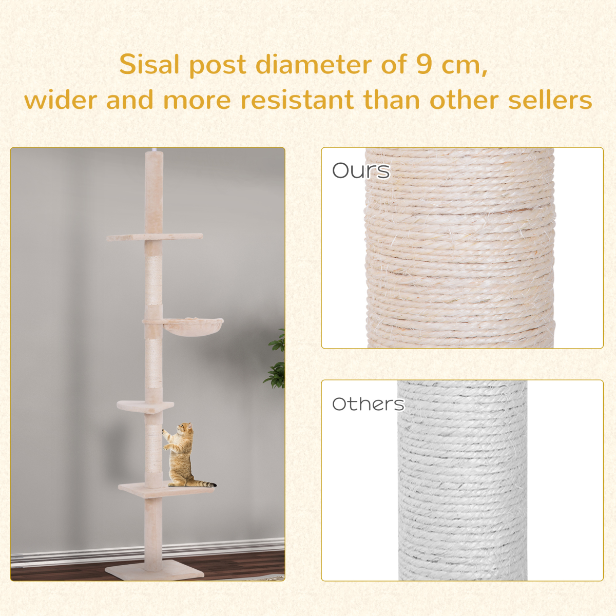 Pawhut 5-Tier Floor to Ceiling Cat Tree with Scratching Post, Adjustable 230-260cm Kitty Tower Activity Center