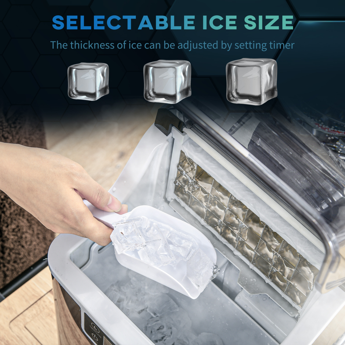 HOMCOM Countertop Ice Maker Machine, 20kg/Day, Self-Cleaning, Black