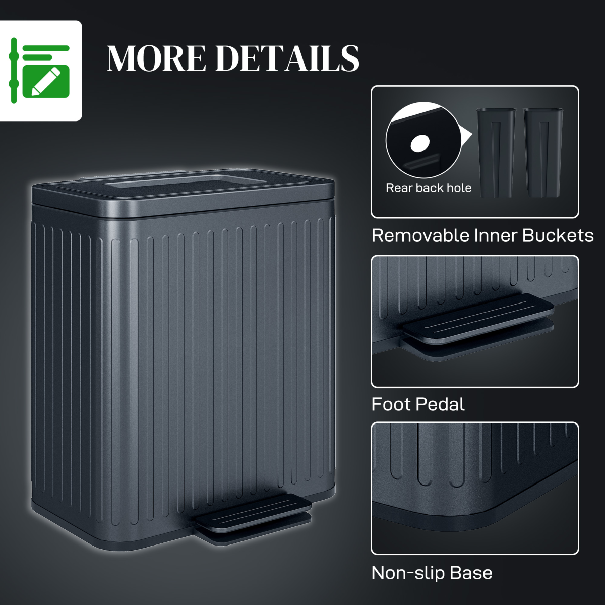 HOMCOM 2 x 20L Double Pedal Bin with Soft-Close Lid, Black