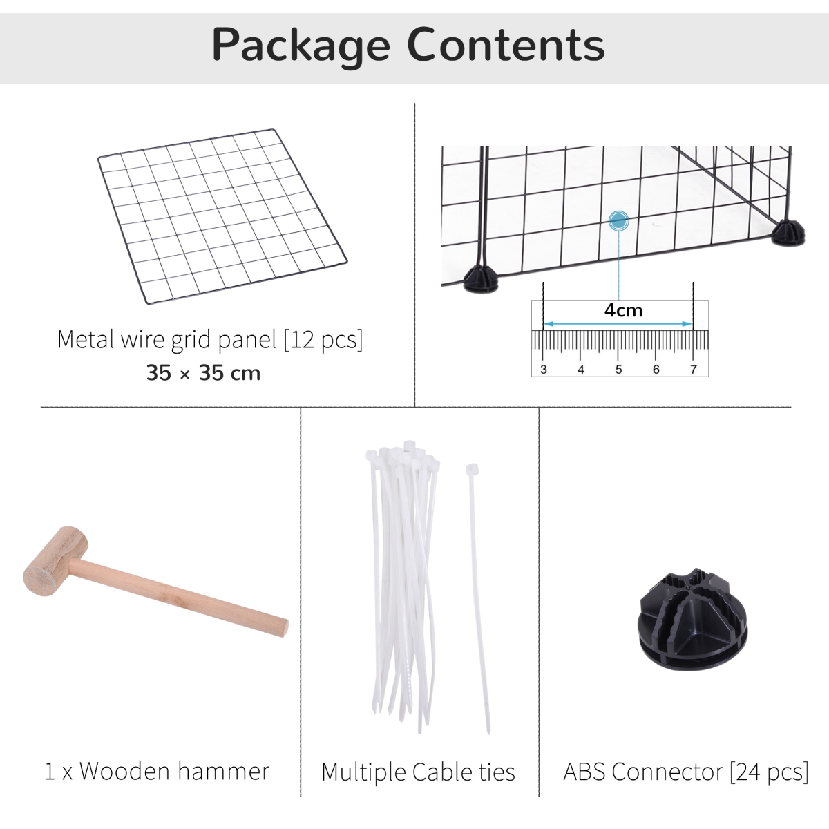 PawHut DIY 12-Panel Metal Wire Pet Playpen for Guinea Pigs and Small Animals, Black