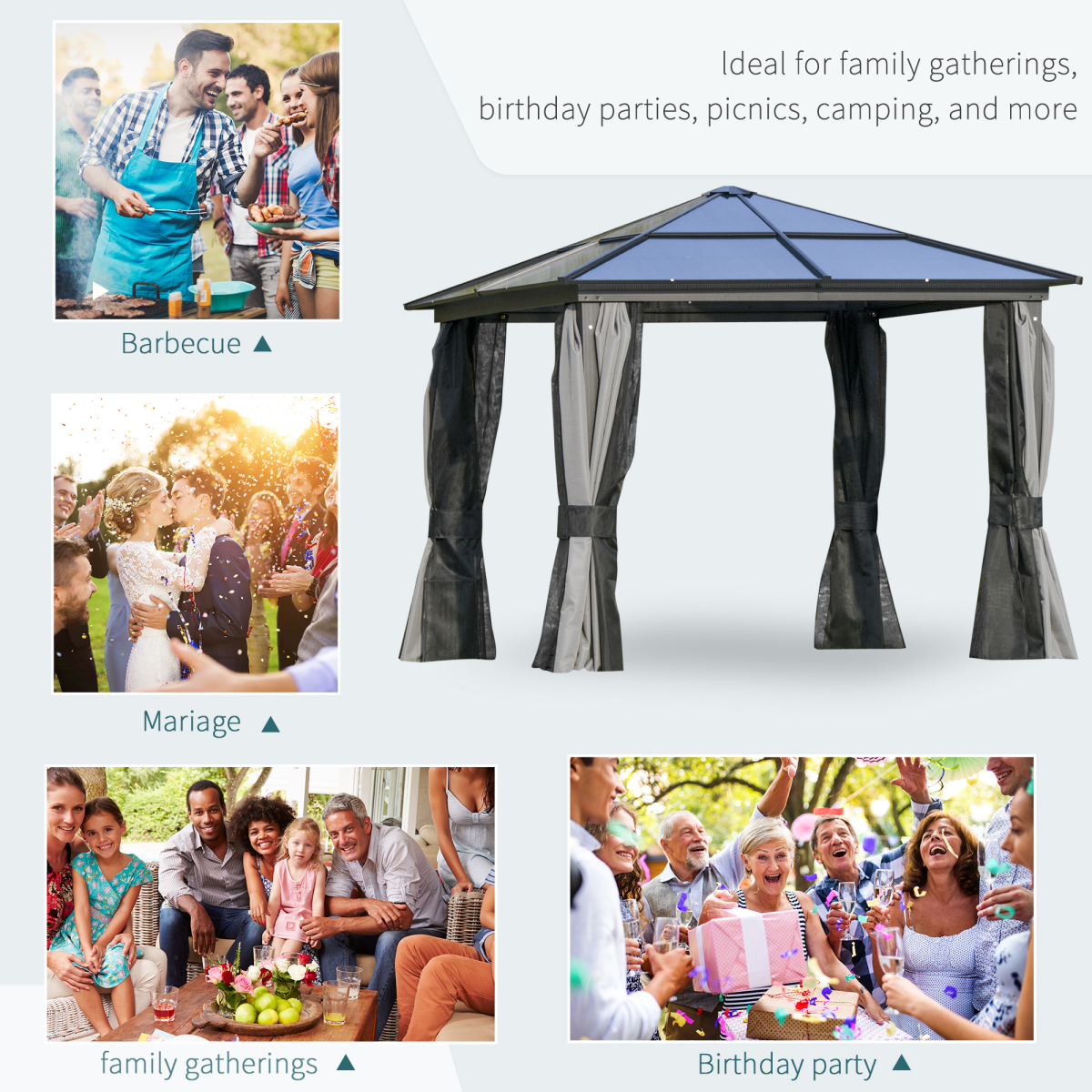 Outsunny 3 x 3m Powder Coated Aluminium Hardtop Gazebo with Curtains and Netting