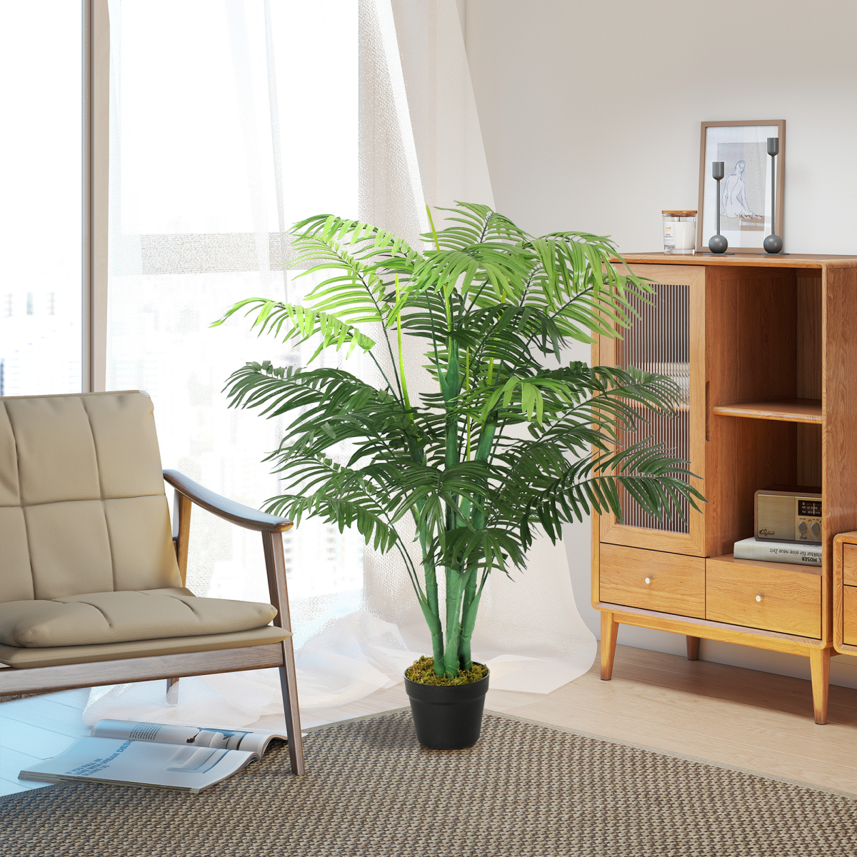 Outsunny Artificial Palm Tree with 18 Bendable Leaves, Cement-Filled Nursery Pot, 125cm