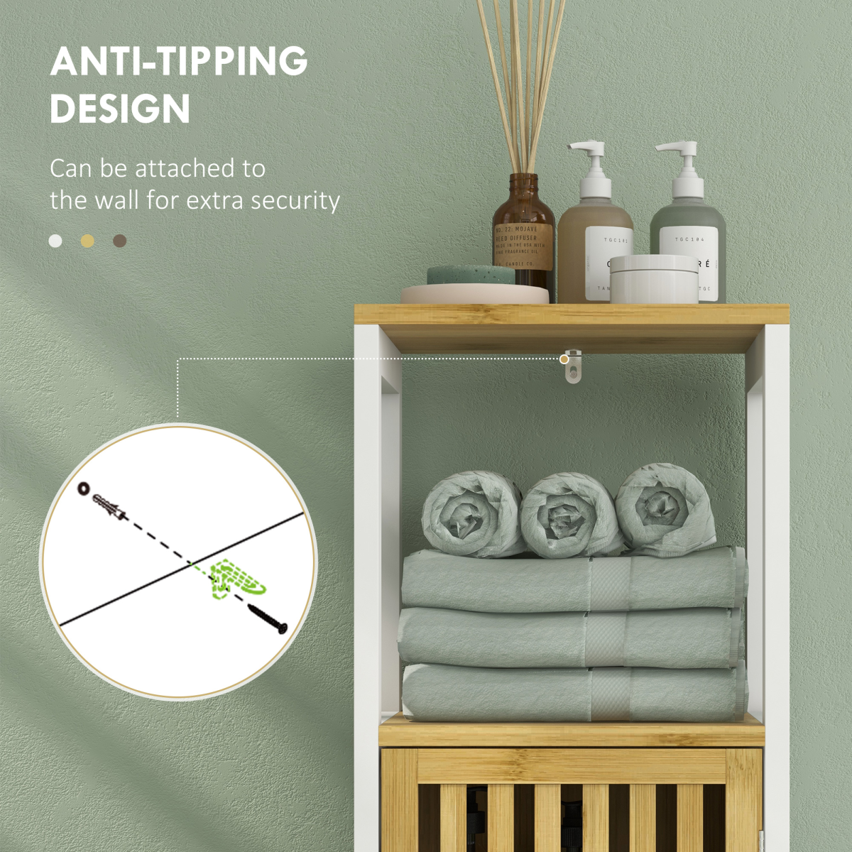 HOMCOM Bamboo Bathroom Floor Cabinet with Adjustable Shelf