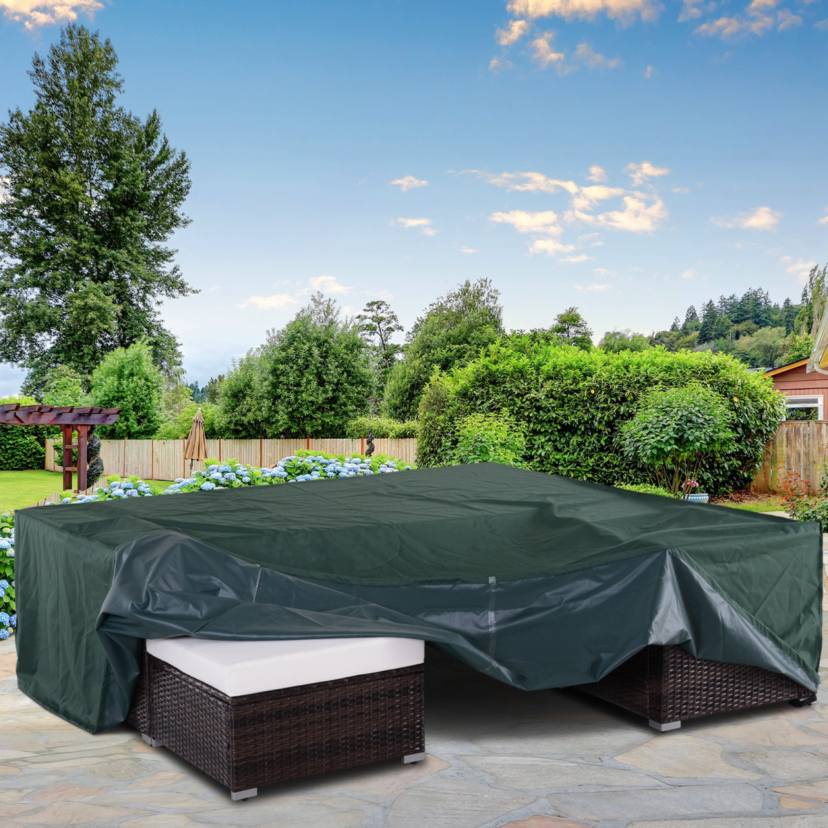 Outsunny Large 230 x 230cm PVC Coated 600D Waterproof Square Outdoor Furniture Cover Green