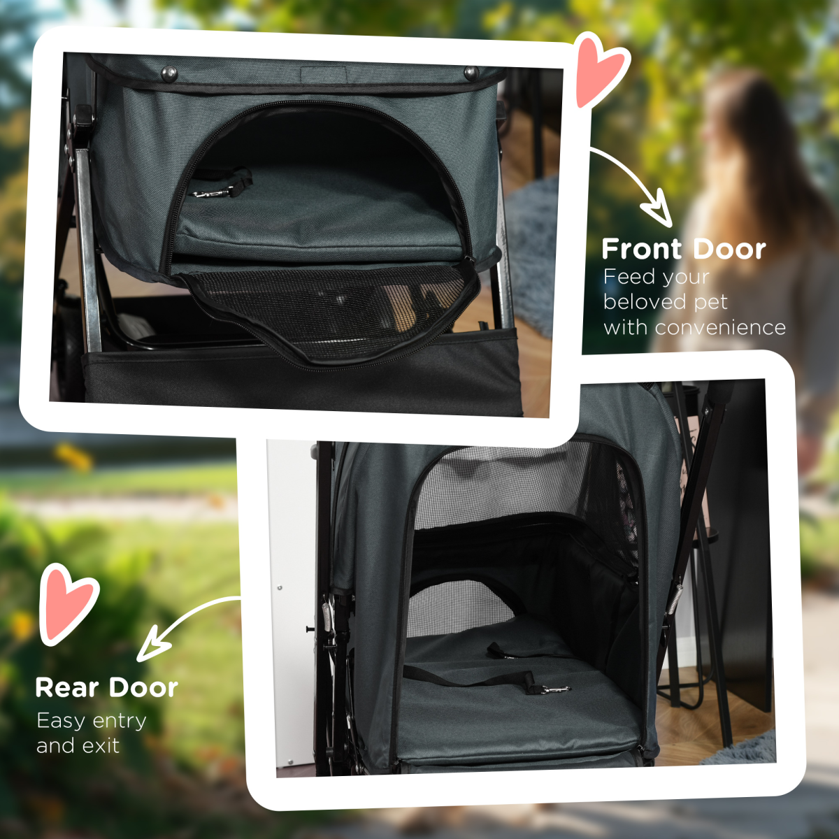 PawHut Foldable Pet Stroller with Reversible Handle, Grey