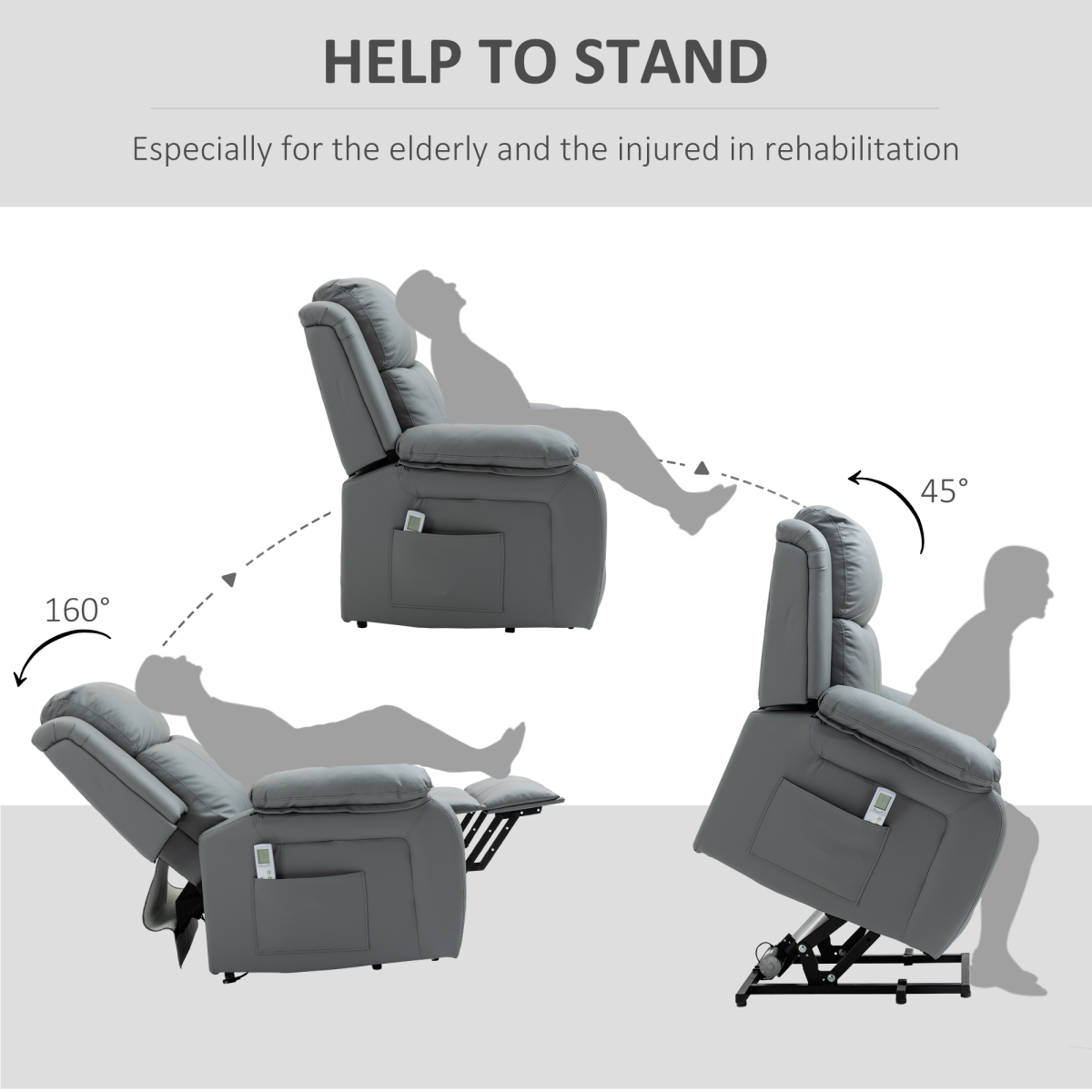 HOMCOM Electric Power Lift Recliner Chair with Massage Vibration, Grey