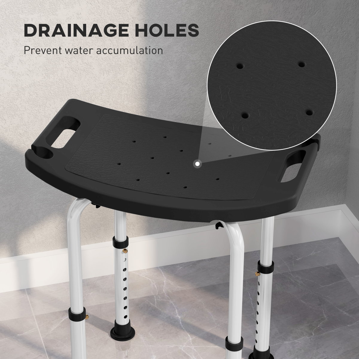HOMCOM Adjustable Height Non-Slip Aluminium Shower Stool, Black