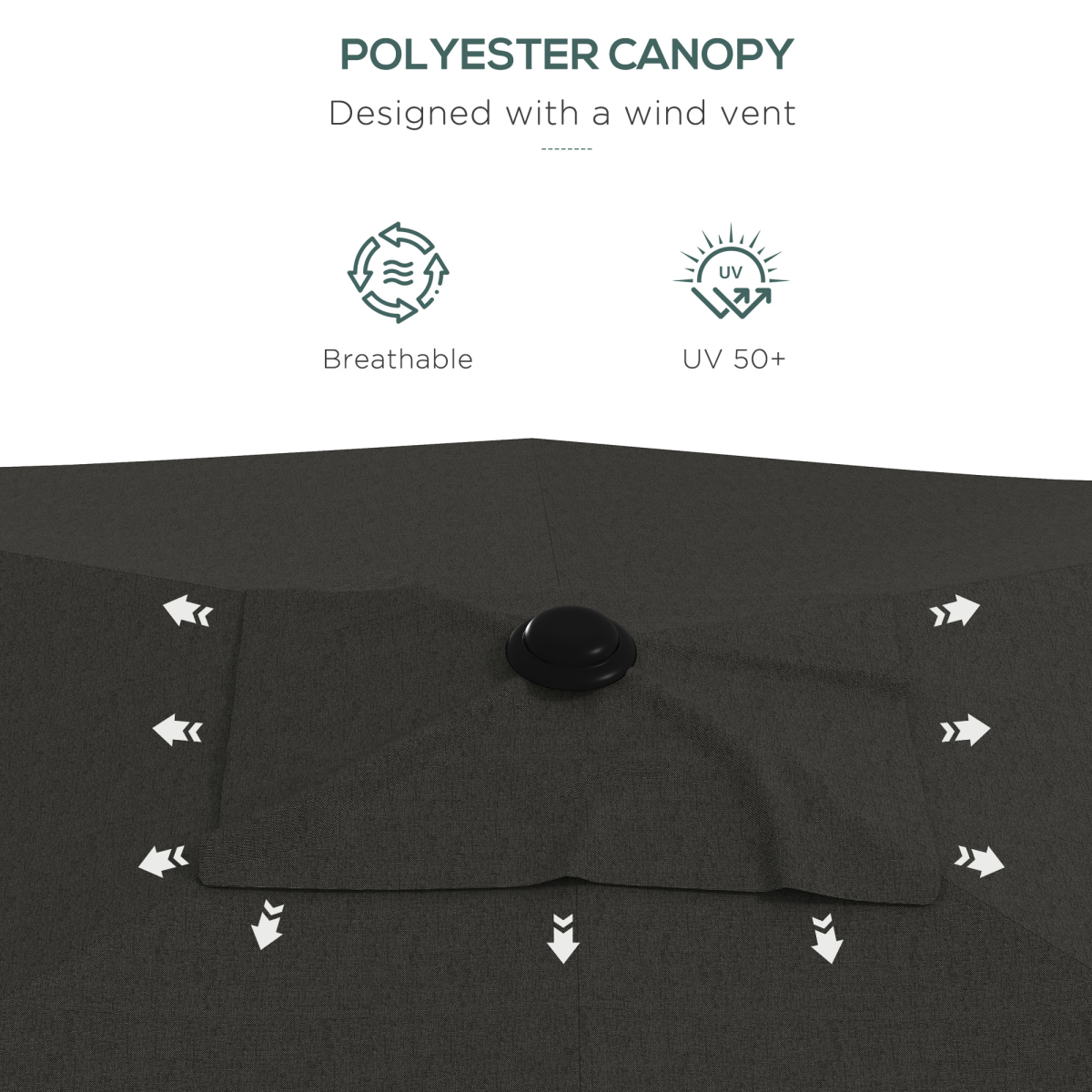 Outsunny 2 x 3m Rectangular Garden Parasol with Crank, Adjustable Angle, Dark Grey