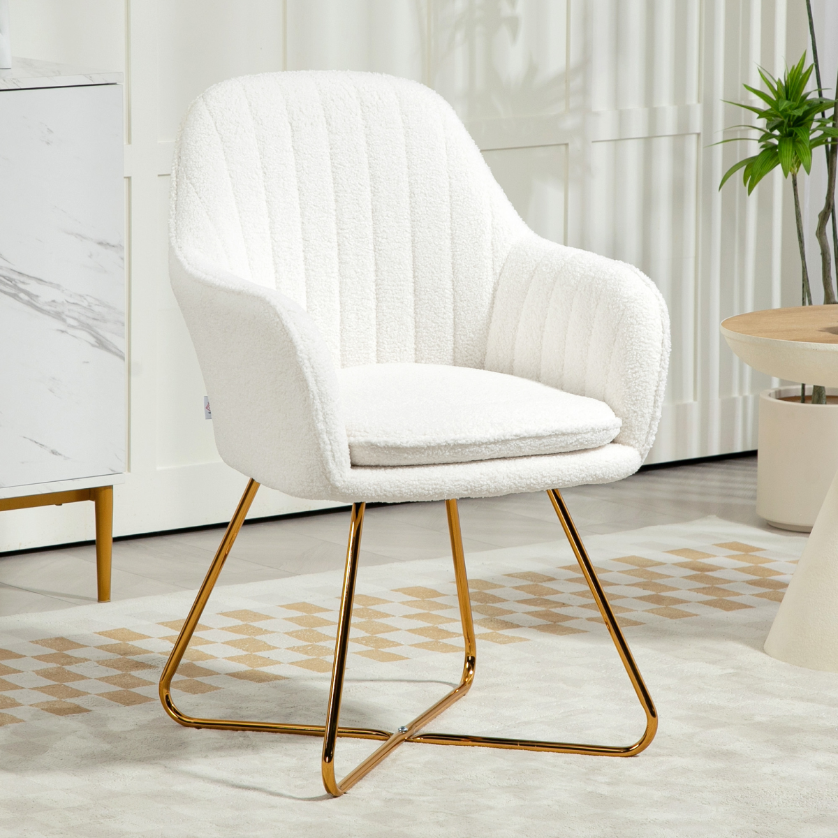 HOMCOM Set of 2 Cashmere Accent Chairs with Steel Legs, Cream White