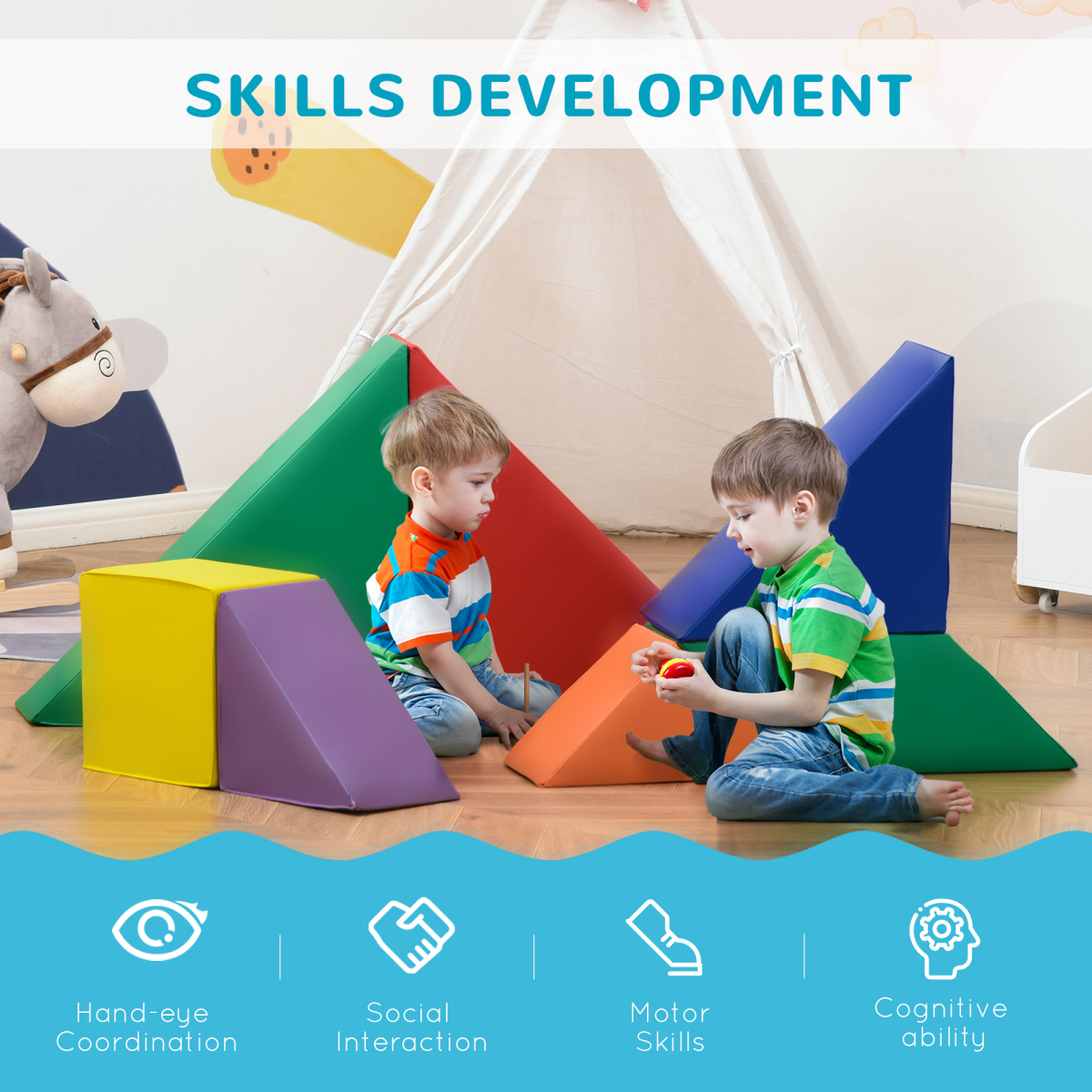 Homcom 7-Piece Soft Foam Toddler Learning Puzzle Blocks Set